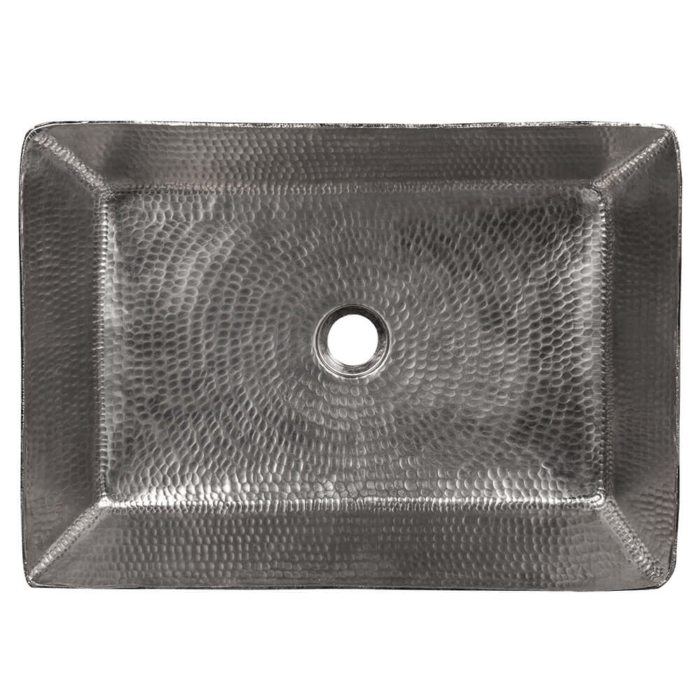 Alternate Image for Premier Copper Products 20" Rectangle Vessel Hammered Copper Bathroom Sink in Nickel, Matching Drain and Accessories, BSP5_VREC2014EN-P