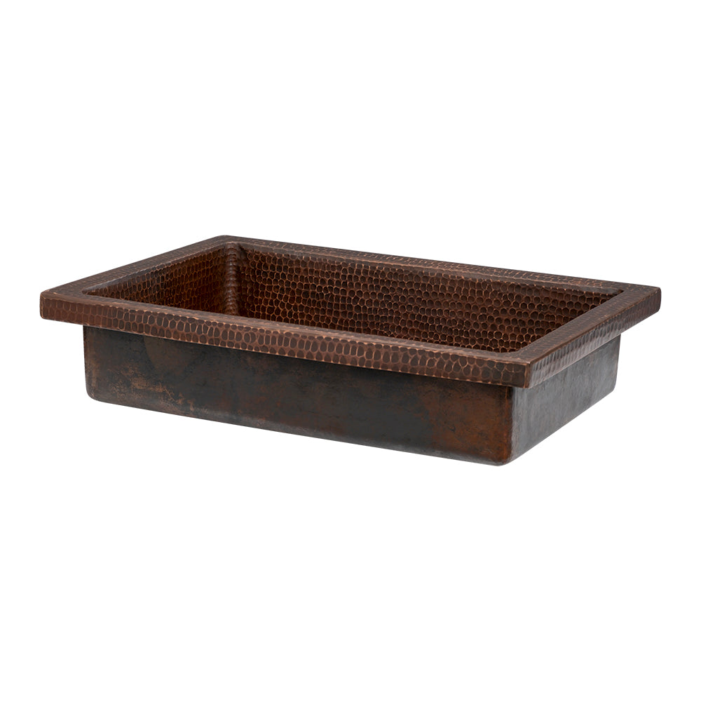 Alternate Image for Premier Copper Products 20" Rectangle Skirted Vessel Hammered Copper Bathroom Sink, Matching Drain and Accessories, Oil Rubbed Bronze, BSP5_VREC20SK1DB-P