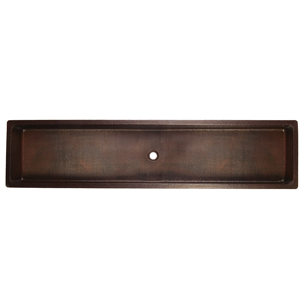 Alternate Image for Premier Copper Products 60" Rectangle Skirted Vessel Hammered Copper Bathroom Sink, Matching Drain and Accessories, Oil Rubbed Bronze, BSP5_VREC60SKDB-P