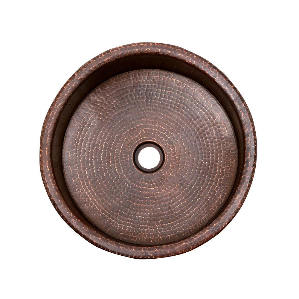 Alternate Image for Premier Copper Products 15" Round Vessel Tub Hammered Copper Bathroom Sink, Matching Drain and Accessories, Oil Rubbed Bronze, BSP5_VRT15DB-P