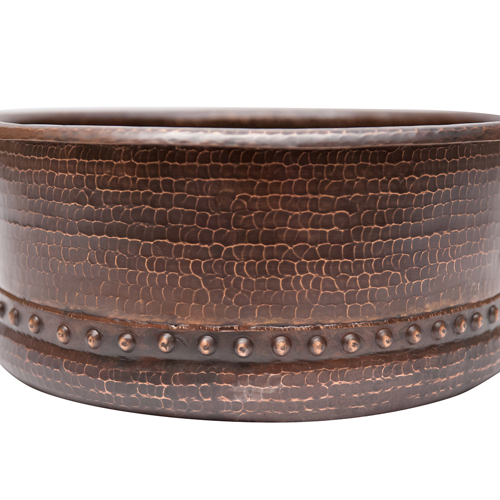 Alternate Image for Premier Copper Products 15" Round Vessel Tub Hammered Copper Bathroom Sink, Matching Drain and Accessories, Oil Rubbed Bronze, BSP5_VRT15DB-P