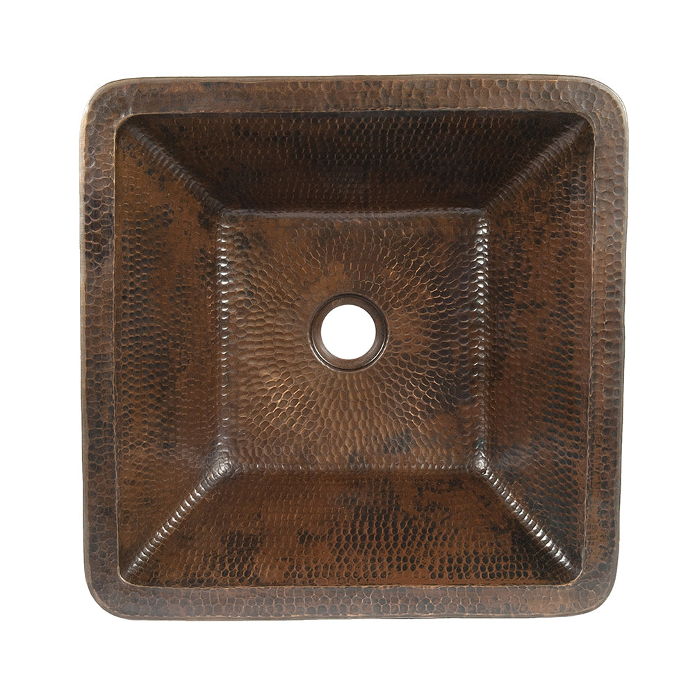 Alternate Image for Premier Copper Products 15" Square Skirted Vessel Hammered Copper Bathroom Sink, Matching Drain and Accessories, Oil Rubbed Bronze, BSP5_VSQ15SKDB-P