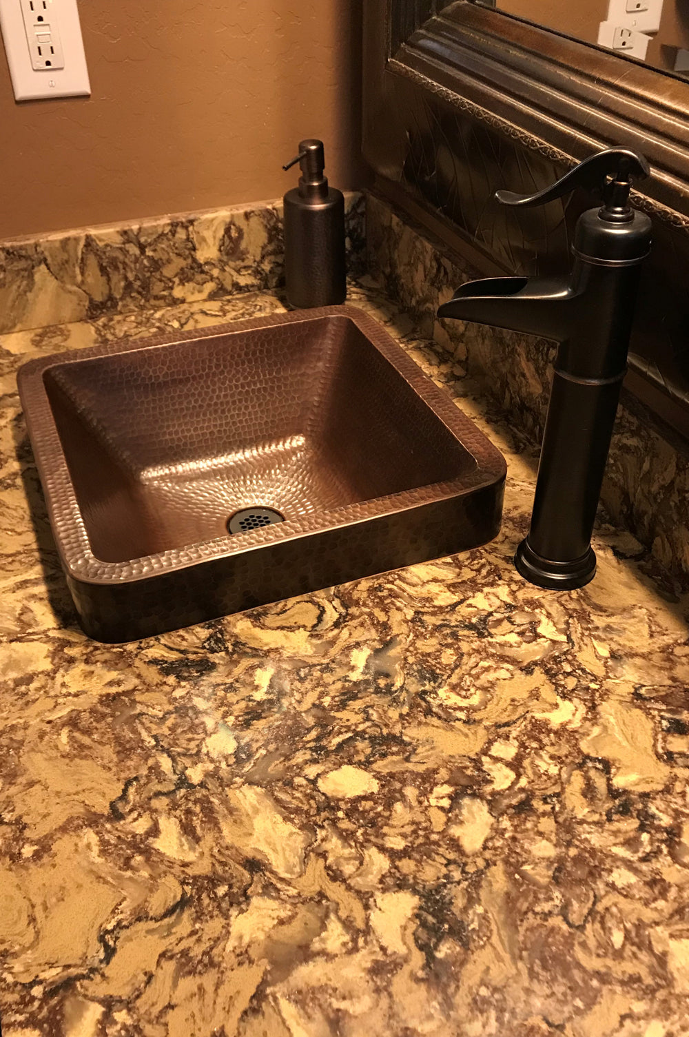 Alternate Image for Premier Copper Products 15" Square Copper Bathroom Sink, Oil Rubbed Bronze, VSQ15SKDB