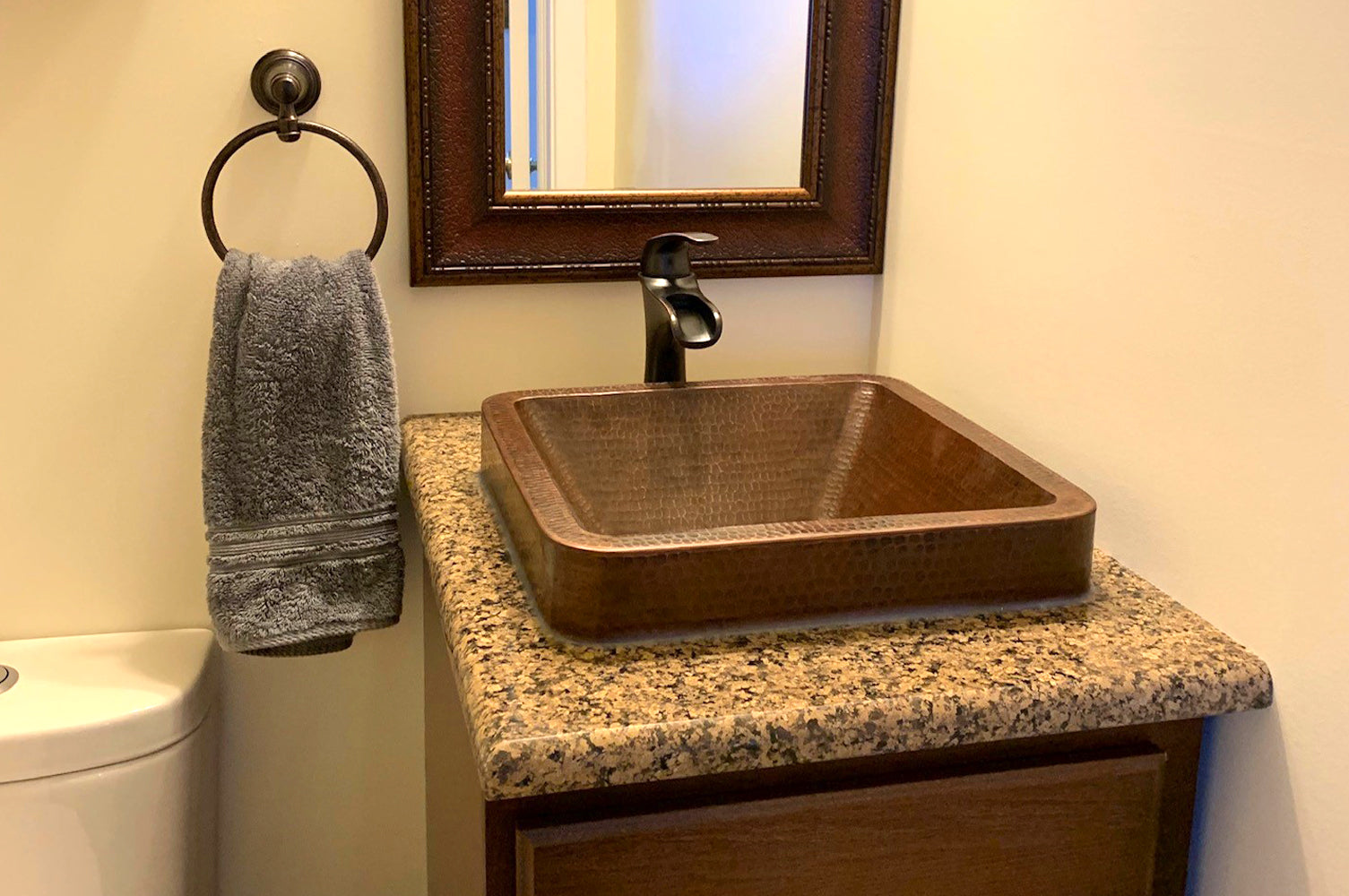 Alternate Image for Premier Copper Products 15" Square Copper Bathroom Sink, Oil Rubbed Bronze, VSQ15SKDB