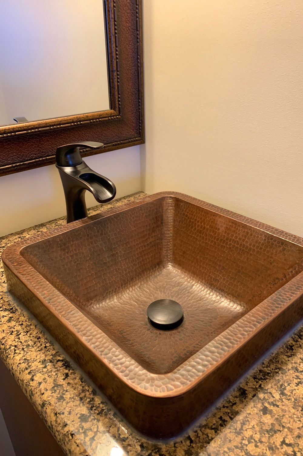 Alternate Image for Premier Copper Products 15" Square Copper Bathroom Sink, Oil Rubbed Bronze, VSQ15SKDB