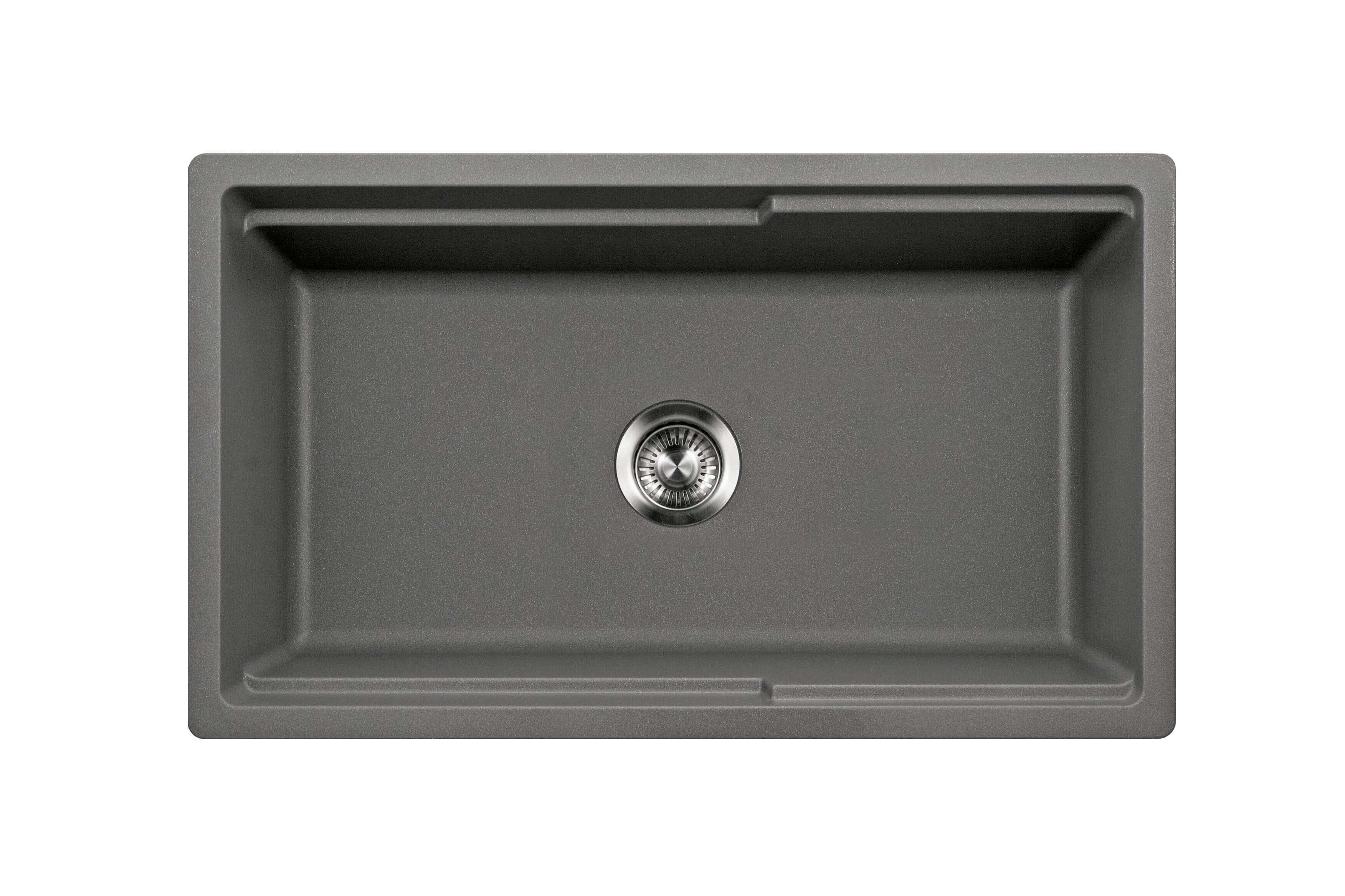 Houzer Quartztone 33" Slate Apron Front Farmhouse Granite Composite Workstation Kitchen Sink with Accessories - W-133 SLATE-C