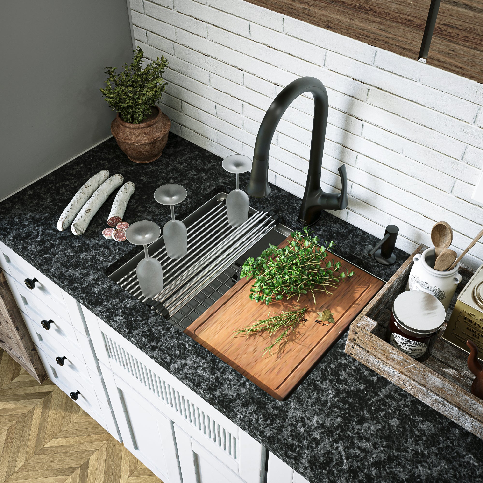 Alternate Image for Karran Elite Workstation 23" Undermount Stainless Steel Workstation Kitchen Sink with Accessories, 16 Gauge, WS-32-PK1