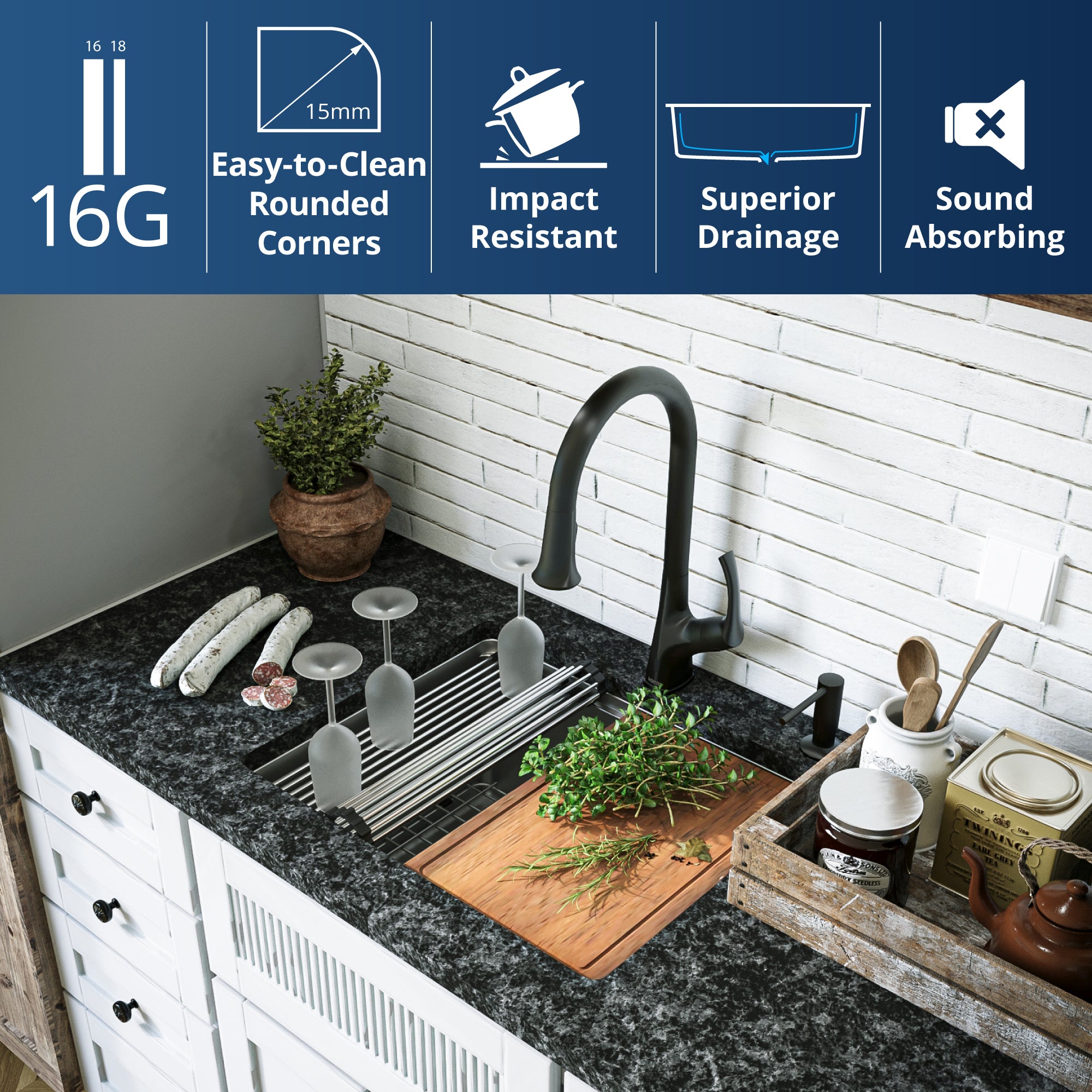 Alternate Image for Karran Elite Workstation 23" Undermount Stainless Steel Workstation Kitchen Sink with Accessories, 16 Gauge, WS-32-PK1
