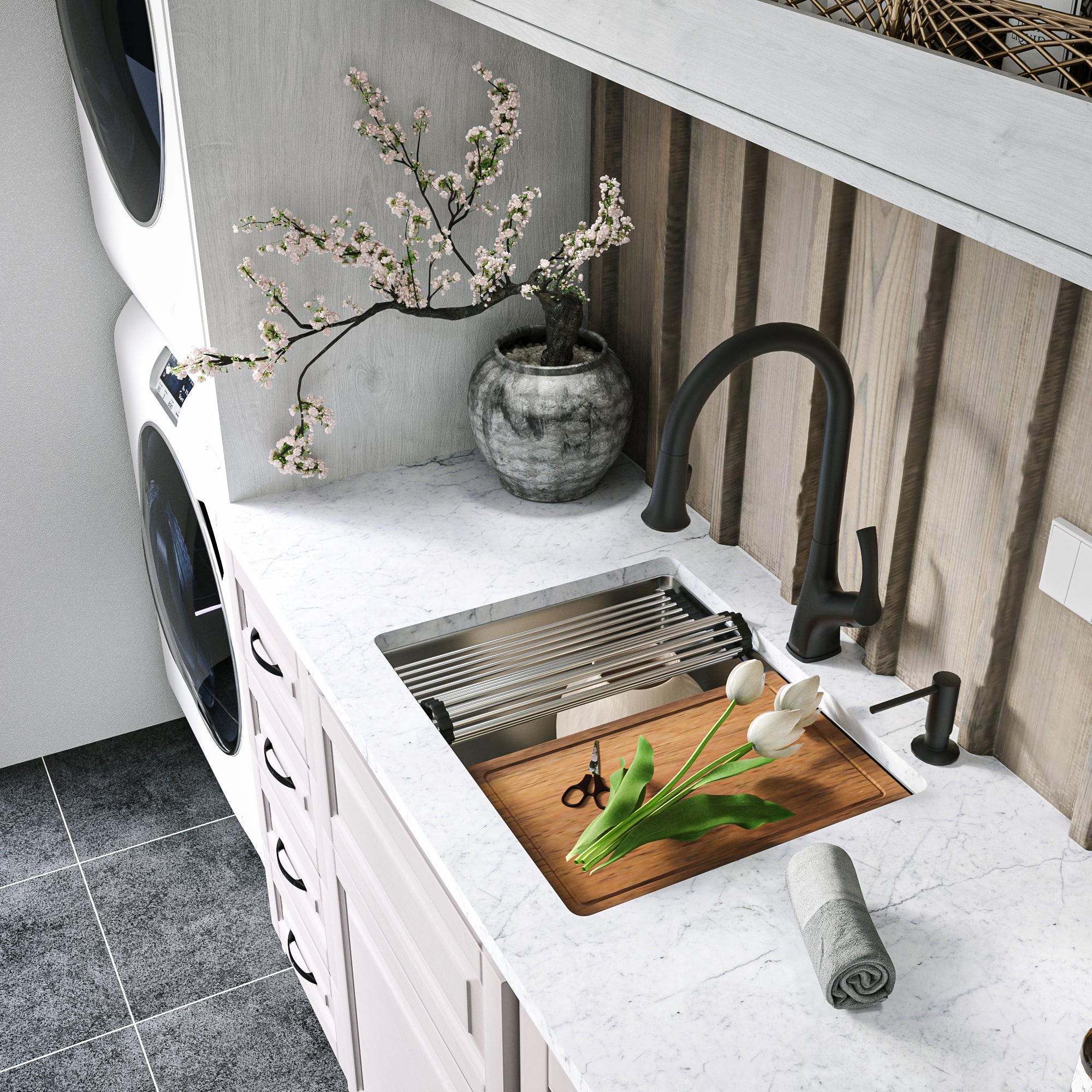 Alternate Image for Karran Elite Workstation 23" Undermount Stainless Steel Workstation Kitchen Sink with Accessories, 16 Gauge, WS-33-PK1