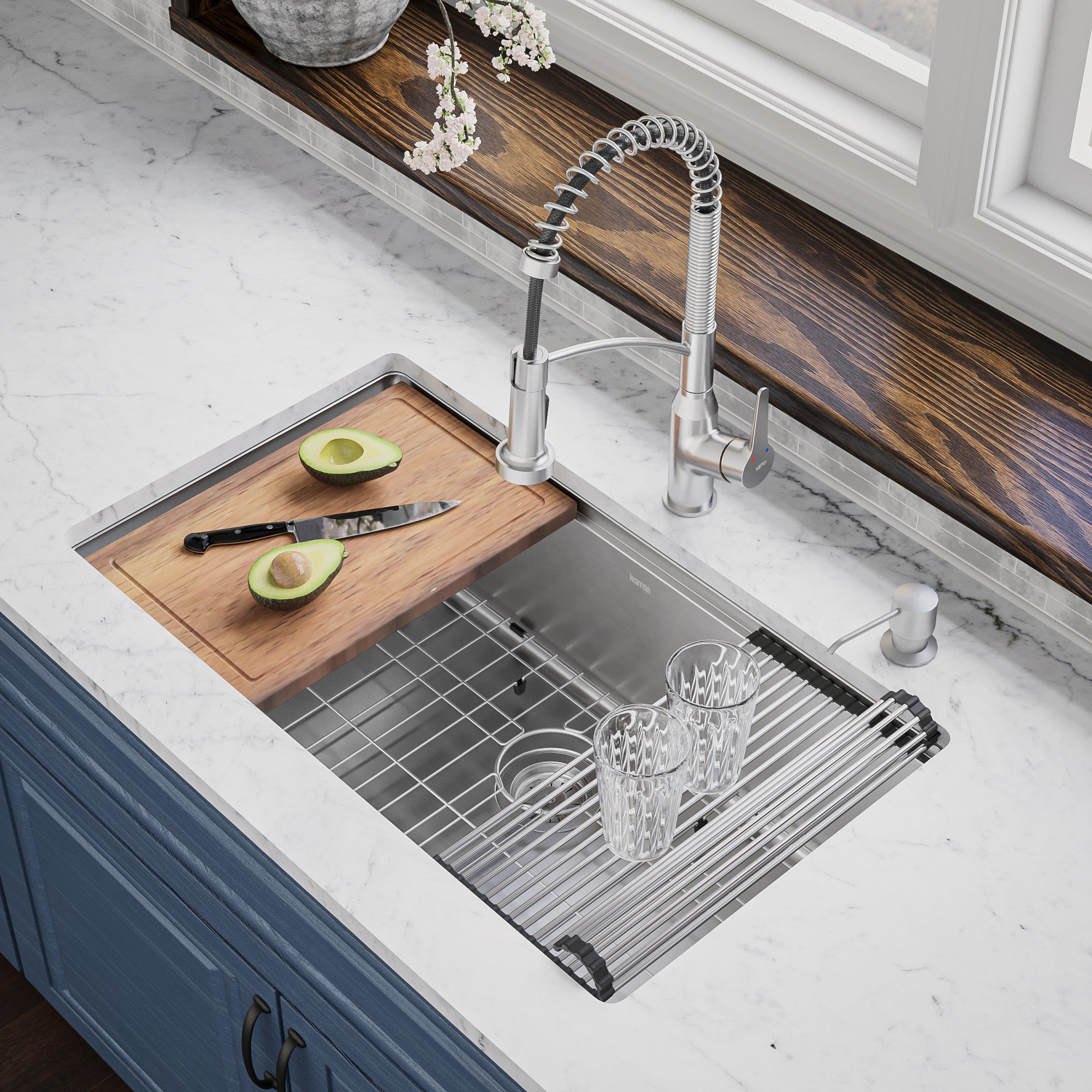 Alternate Image for Karran Elite Workstation 32" Undermount Stainless Steel Workstation Kitchen Sink with Accessories, 16 Gauge, WS-37-PK1