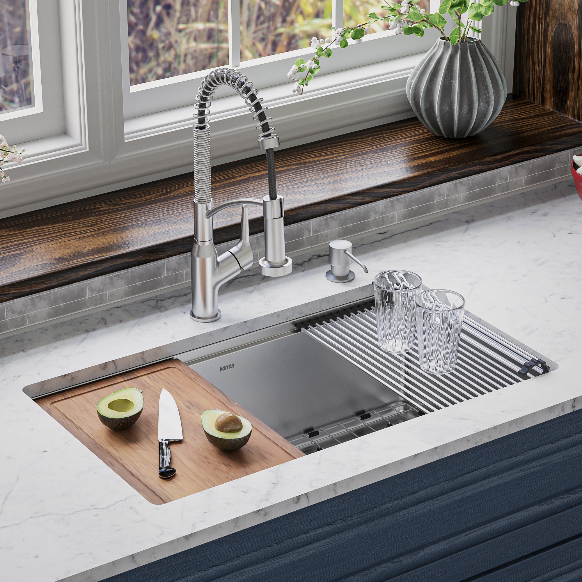Alternate Image for Karran Elite Workstation 32" Undermount Stainless Steel Workstation Kitchen Sink with Accessories, 16 Gauge, WS-37-PK1