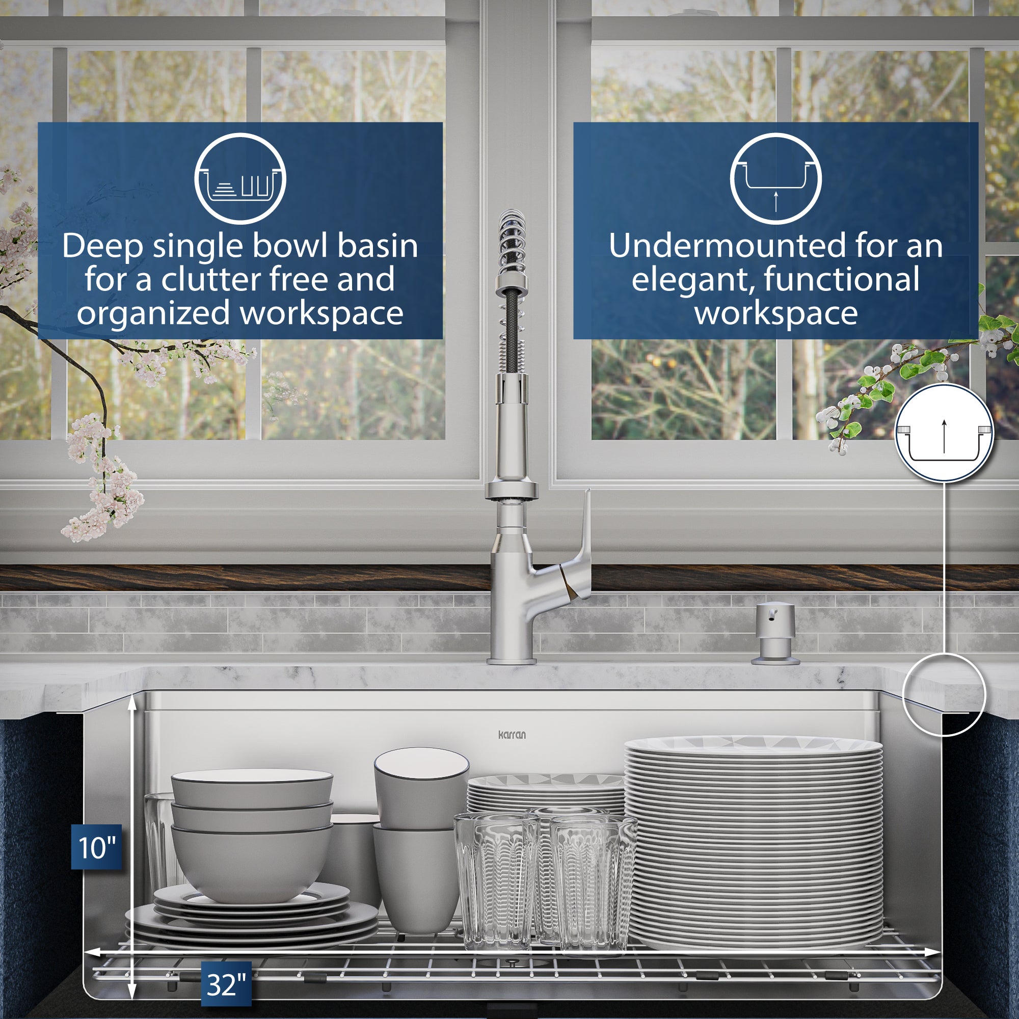 Alternate Image for Karran Elite Workstation 32" Undermount Stainless Steel Workstation Kitchen Sink with Accessories, 16 Gauge, WS-37-PK1