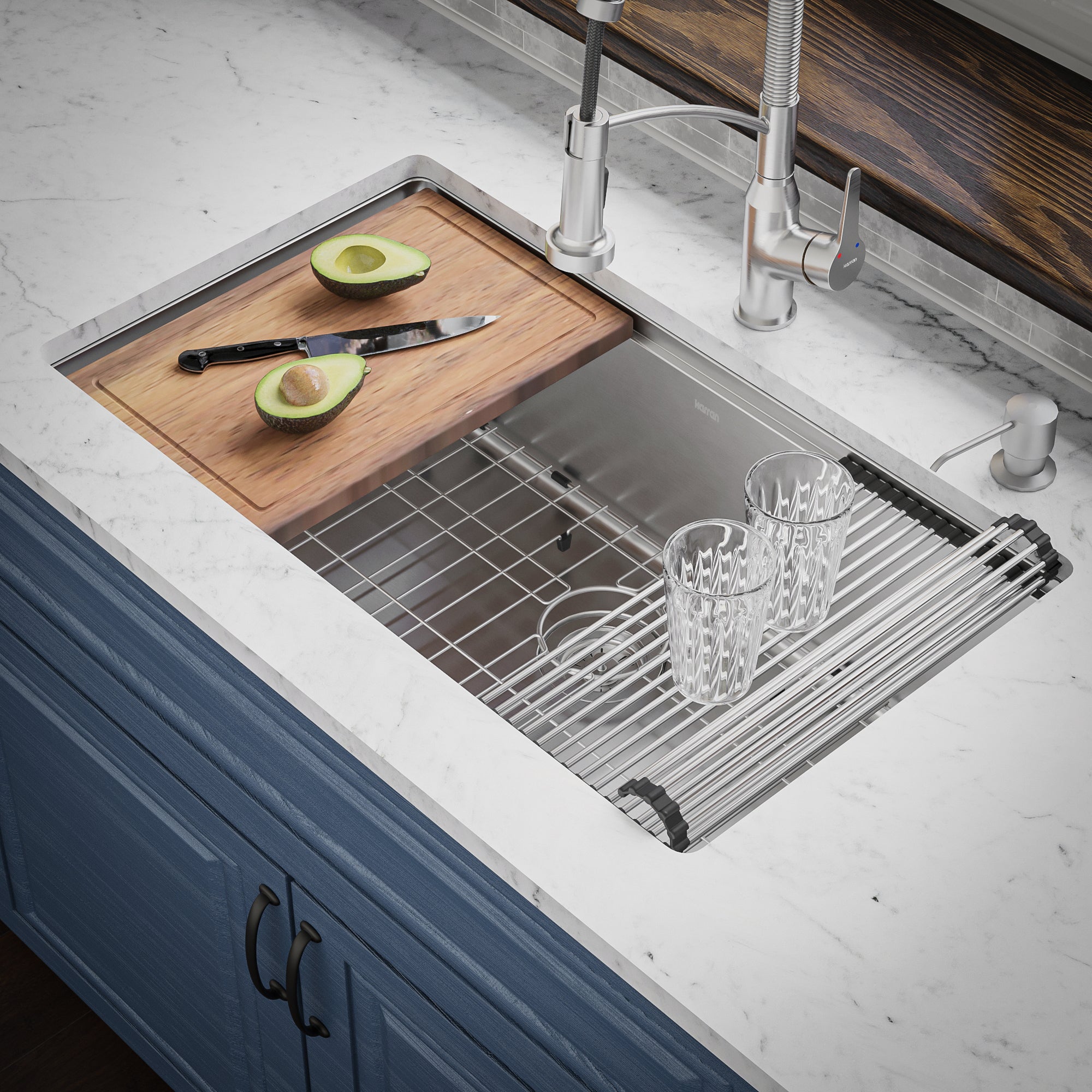 Alternate Image for Karran Elite Workstation 32" Undermount Stainless Steel Workstation Kitchen Sink with Accessories, 16 Gauge, WS-37-PK1