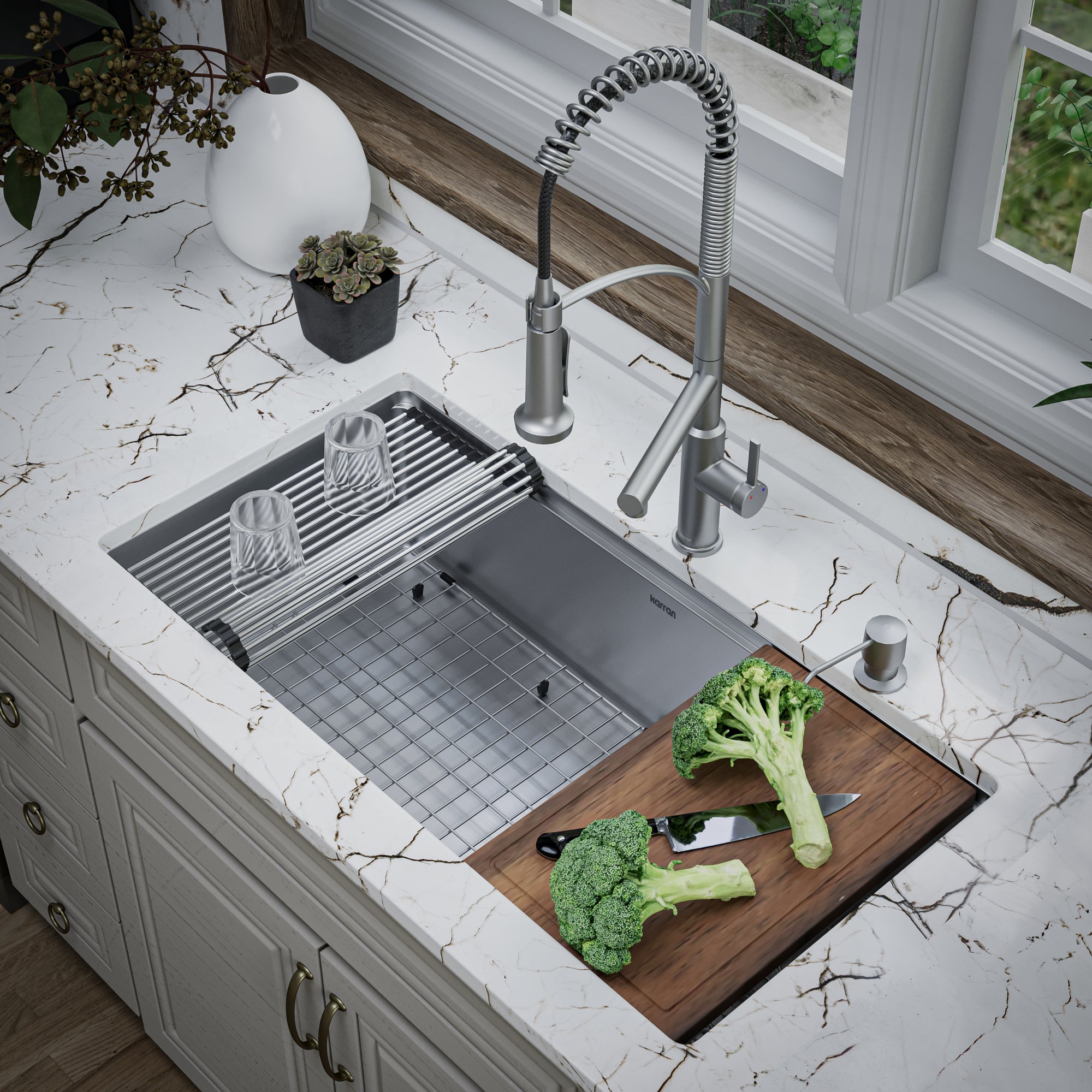 Alternate Image for Karran Elite Workstation 36" Undermount Stainless Steel Workstation Kitchen Sink with Accessories, 16 Gauge, WS-38-PK1