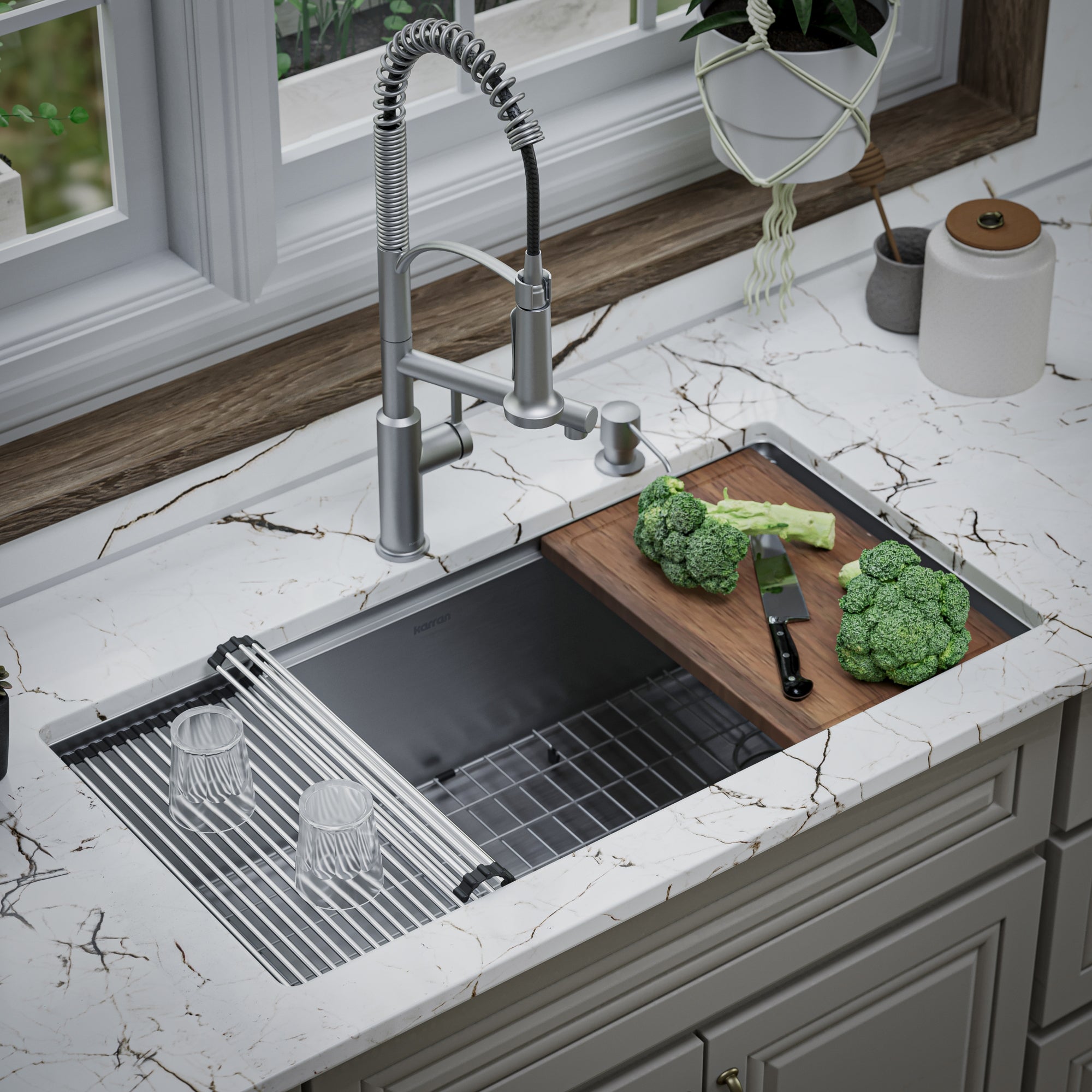 Alternate Image for Karran Elite Workstation 36" Undermount Stainless Steel Workstation Kitchen Sink with Accessories, 16 Gauge, WS-38-PK1