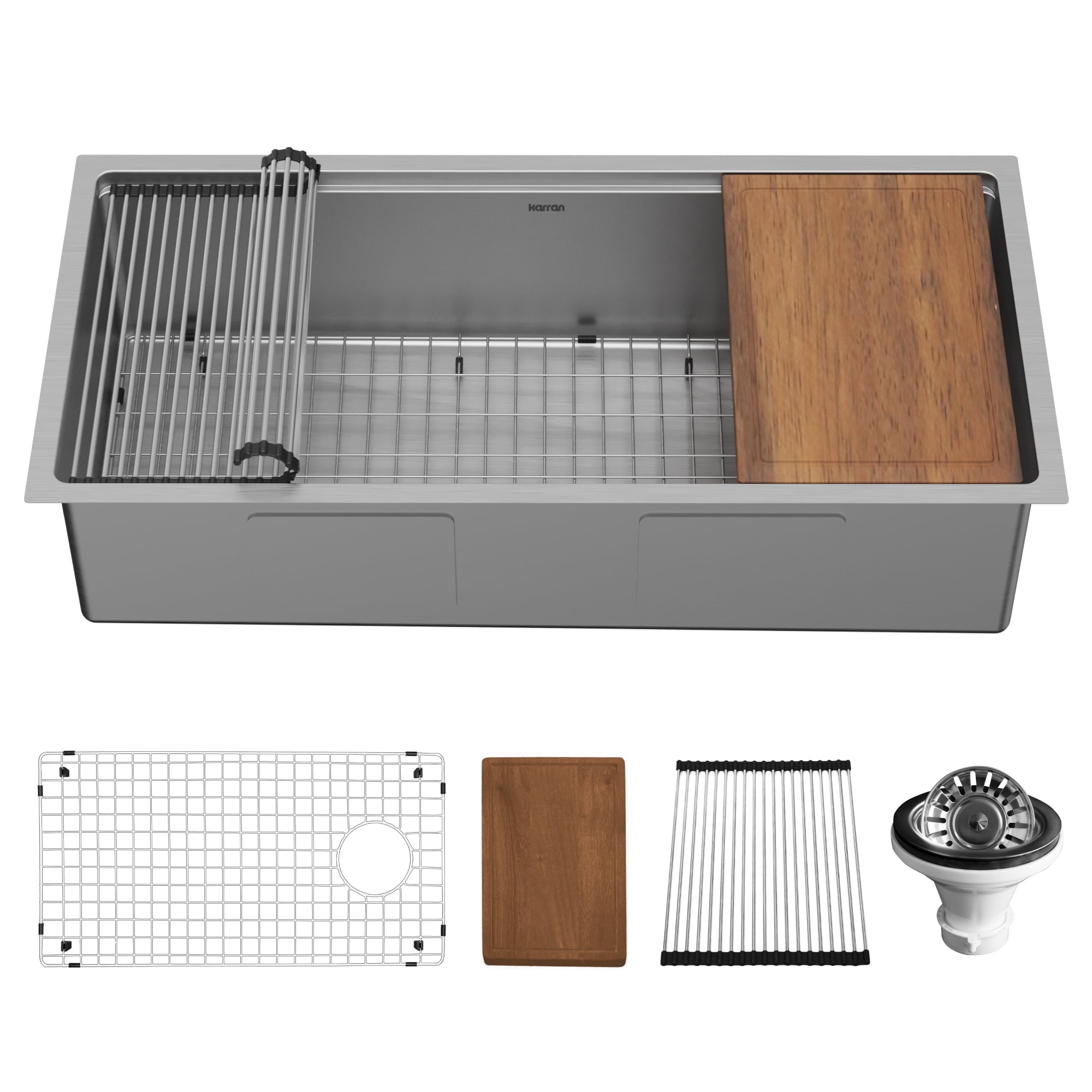 Alternate Image for Karran Elite Workstation 39" Undermount Stainless Steel Workstation Kitchen Sink with Accessories, 16 Gauge, WS-39-PK1
