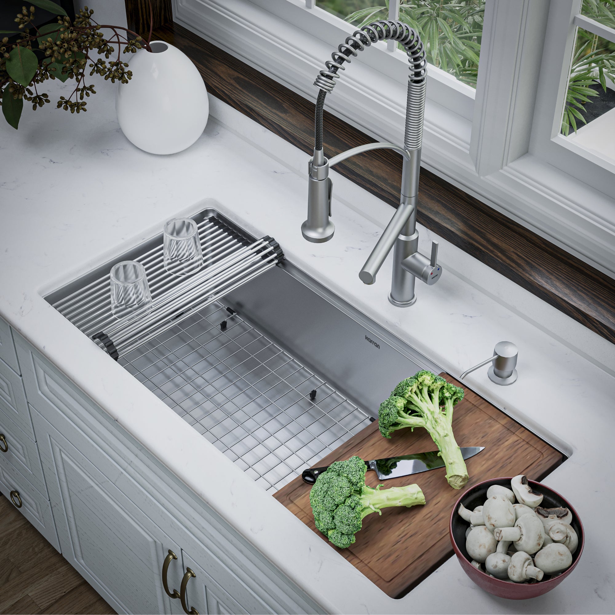 Alternate Image for Karran Elite Workstation 39" Undermount Stainless Steel Workstation Kitchen Sink with Accessories, 16 Gauge, WS-39-PK1