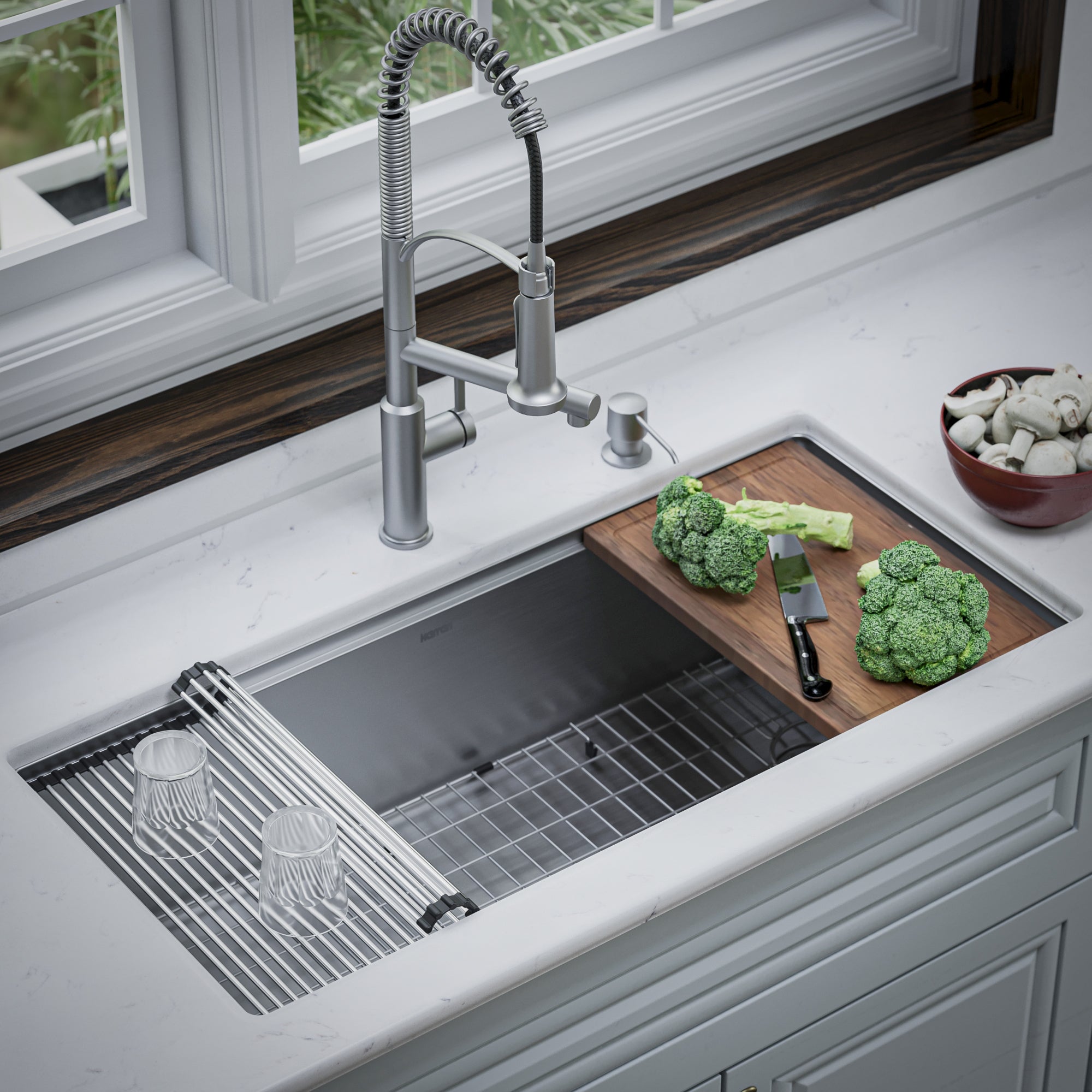 Alternate Image for Karran Elite Workstation 39" Undermount Stainless Steel Workstation Kitchen Sink with Accessories, 16 Gauge, WS-39-PK1
