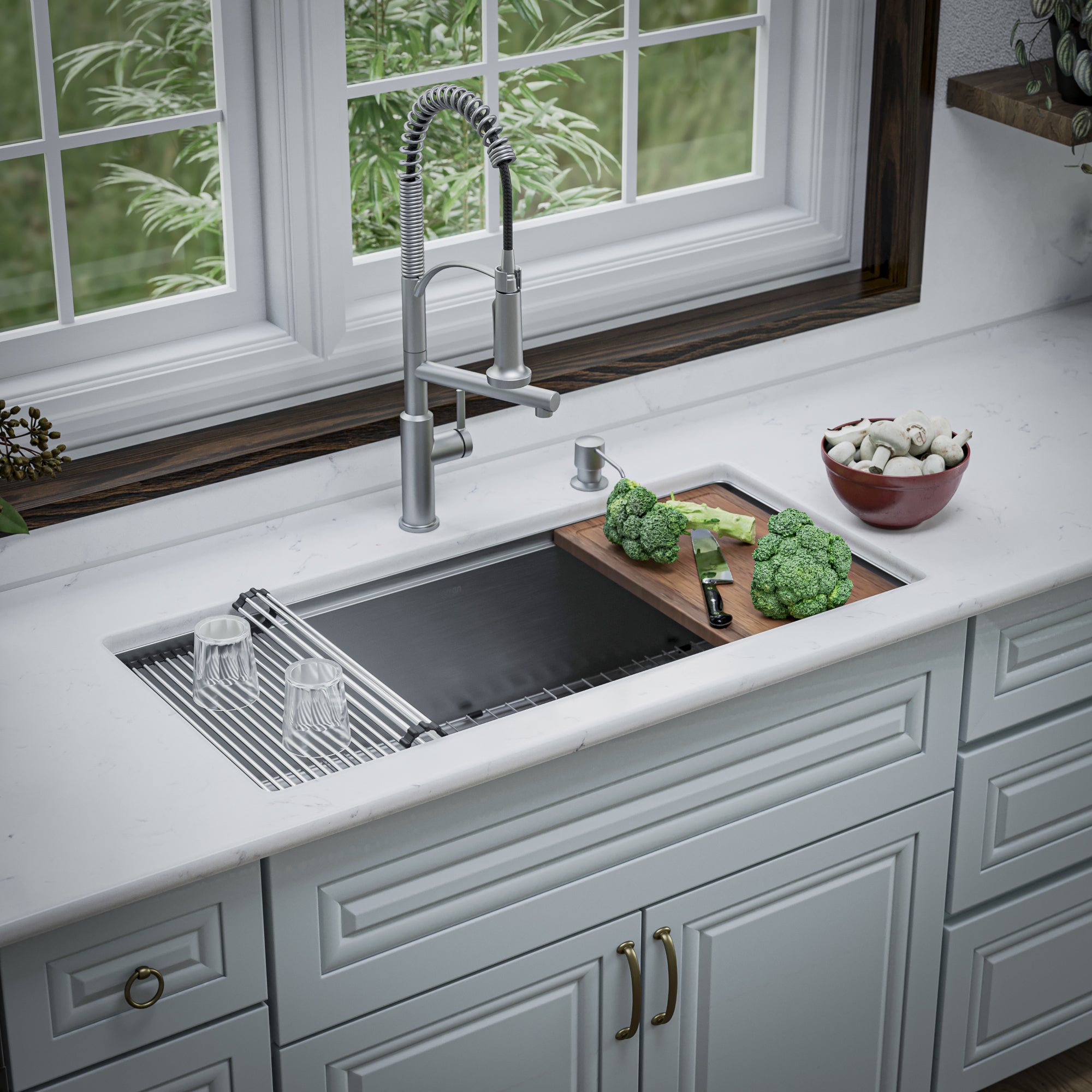 Alternate Image for Karran Elite Workstation 39" Undermount Stainless Steel Workstation Kitchen Sink with Accessories, 16 Gauge, WS-39-PK1