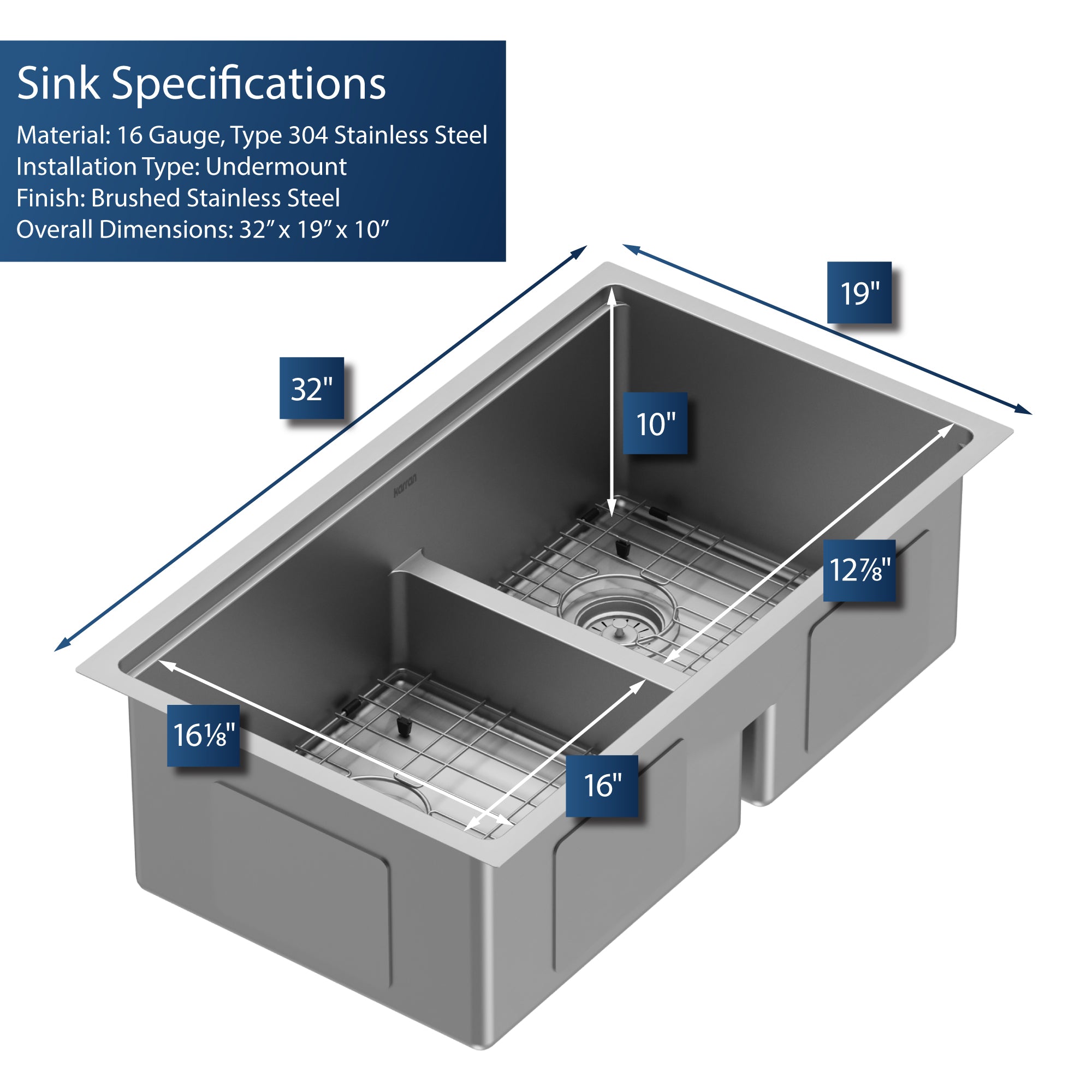 Alternate Image for Karran Elite Workstation 32" Undermount Stainless Steel Workstation Kitchen Sink with Accessories, 60/40 Double Bowl, 16 Gauge, WS-40-PK1