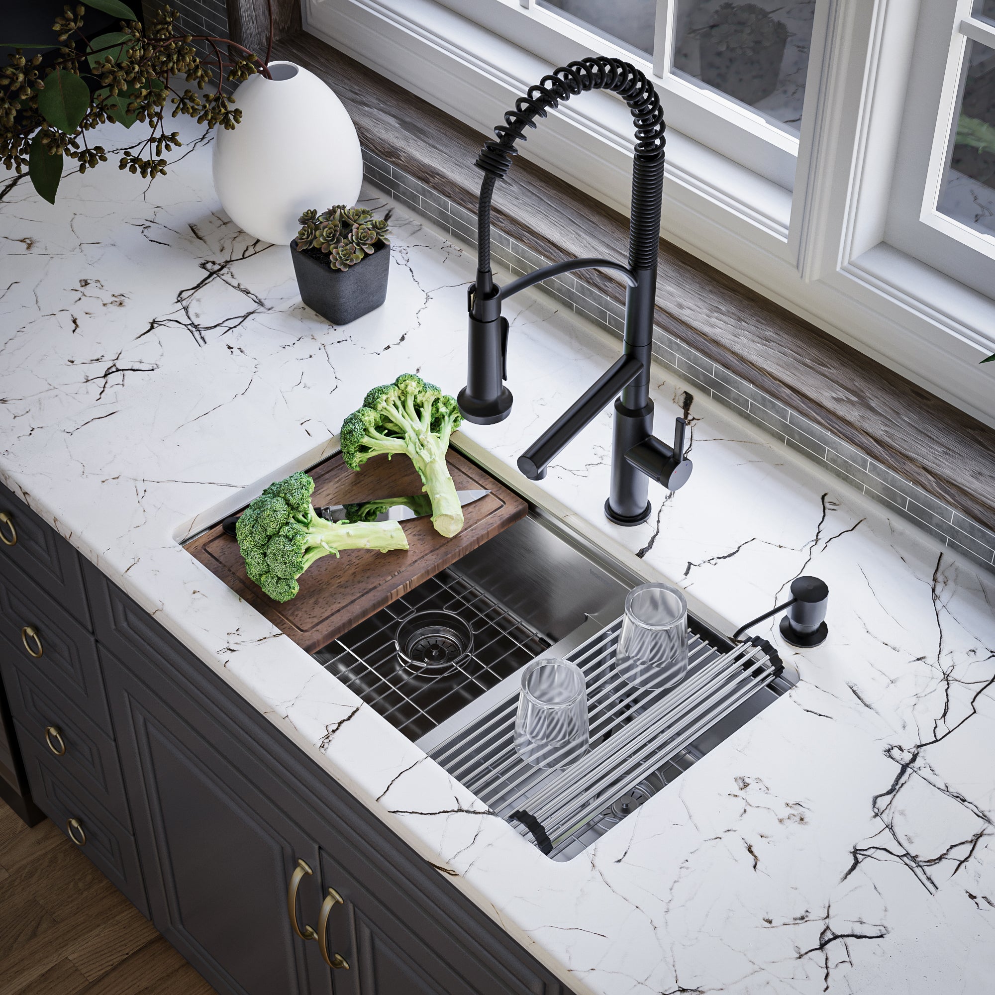 Alternate Image for Karran Elite Workstation 32" Undermount Stainless Steel Workstation Kitchen Sink with Accessories, 60/40 Double Bowl, 16 Gauge, WS-40-PK1