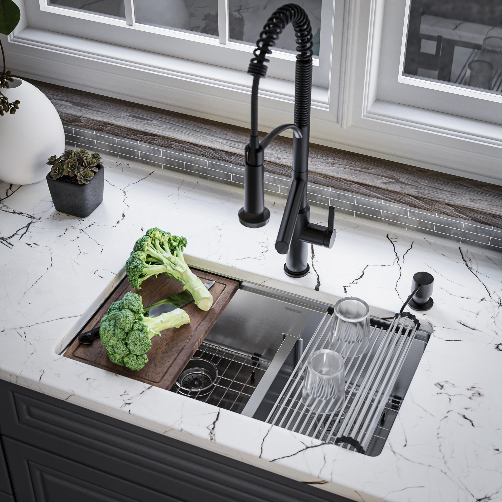 Alternate Image for Karran Elite Workstation 32" Undermount Stainless Steel Workstation Kitchen Sink with Accessories, 60/40 Double Bowl, 16 Gauge, WS-40-PK1