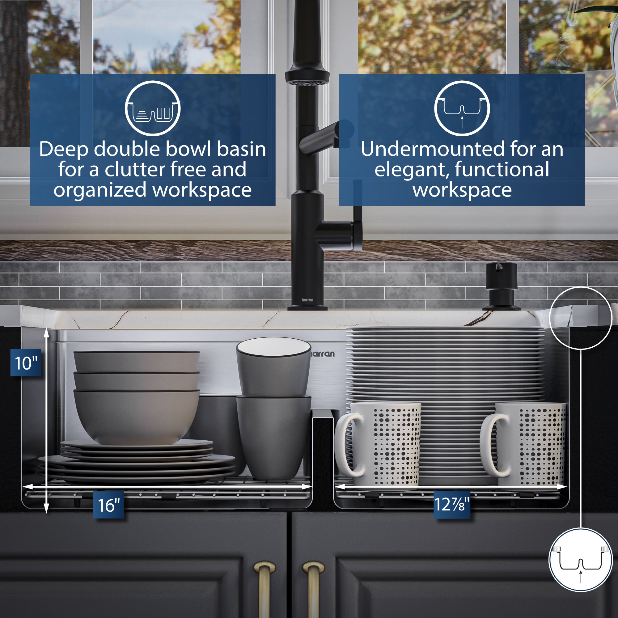 Alternate Image for Karran Elite Workstation 32" Undermount Stainless Steel Workstation Kitchen Sink with Accessories, 60/40 Double Bowl, 16 Gauge, WS-40-PK1