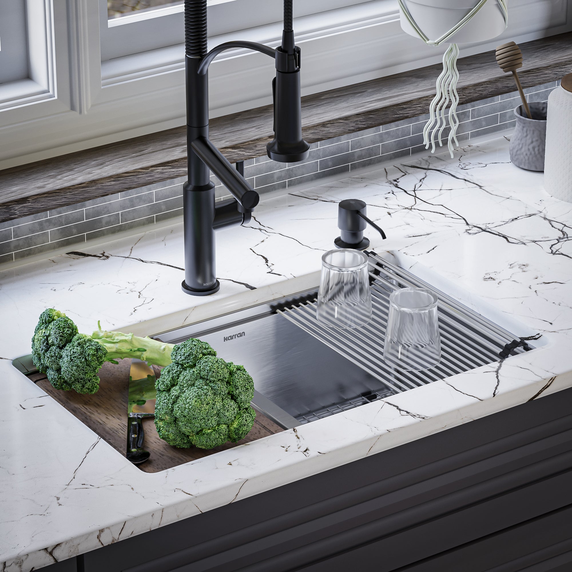 Alternate Image for Karran Elite Workstation 32" Undermount Stainless Steel Workstation Kitchen Sink with Accessories, 60/40 Double Bowl, 16 Gauge, WS-40-PK1