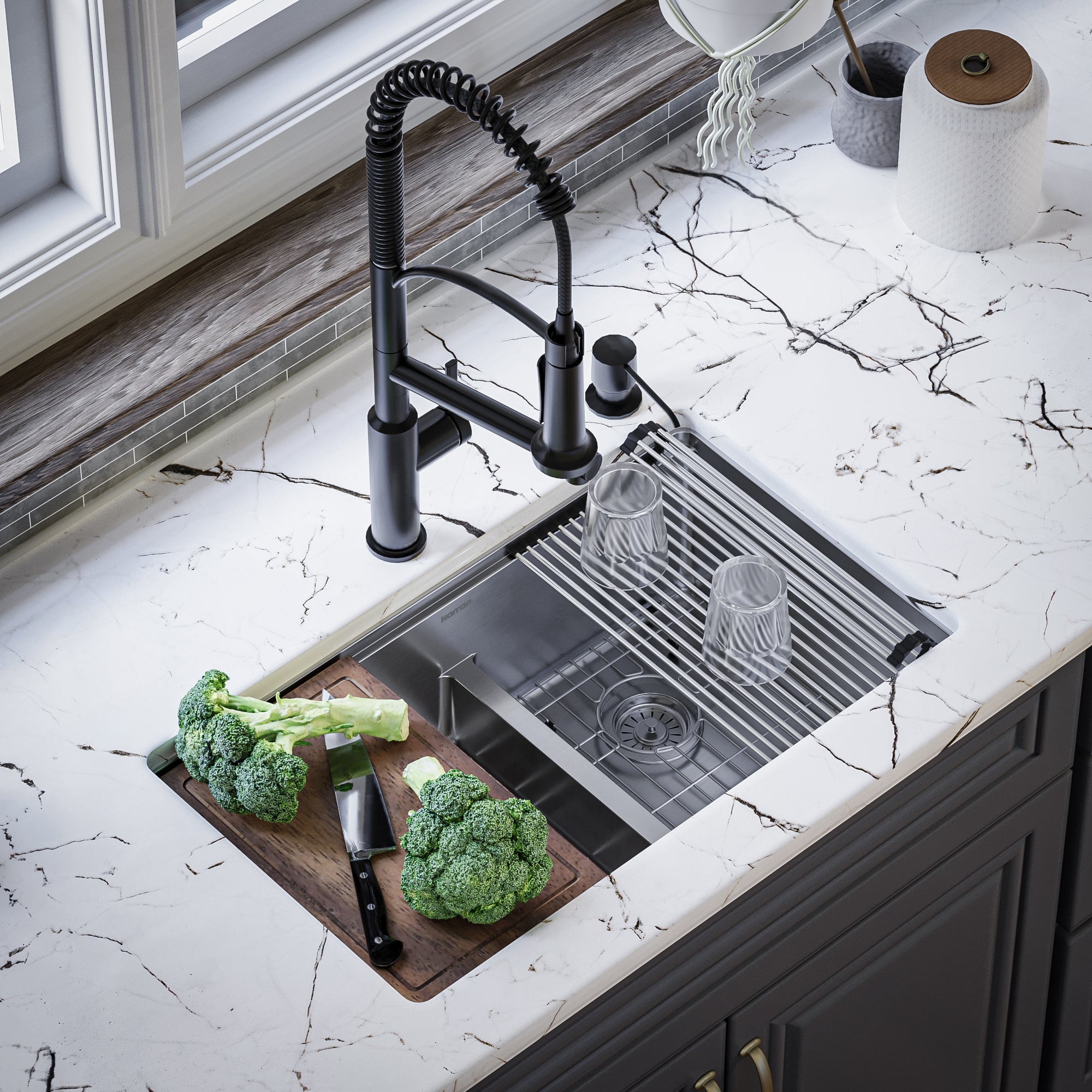 Alternate Image for Karran Elite Workstation 32" Undermount Stainless Steel Workstation Kitchen Sink with Accessories, 60/40 Double Bowl, 16 Gauge, WS-40-PK1