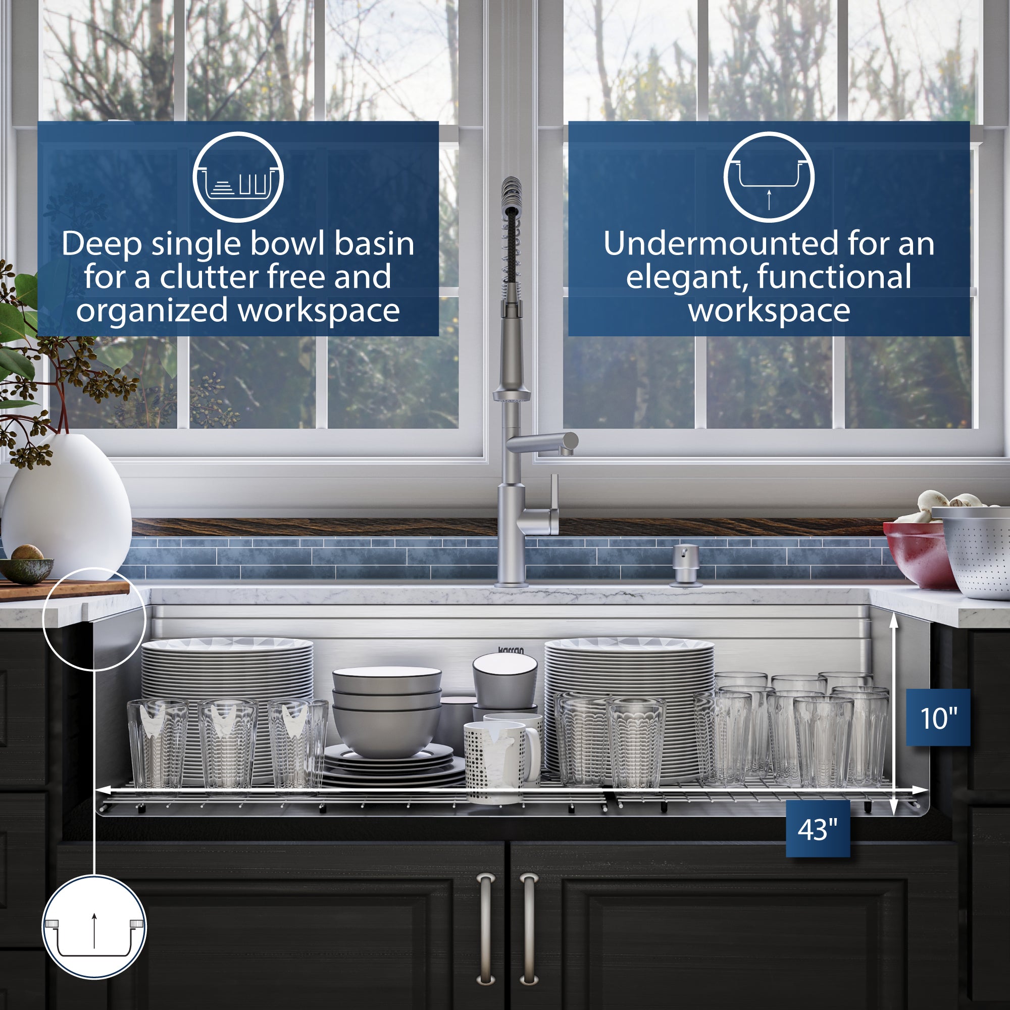 Alternate Image for Karran Elite Workstation 45" Undermount Stainless Steel Workstation Kitchen Sink with Accessories, 16 Gauge, WS-90-PK1