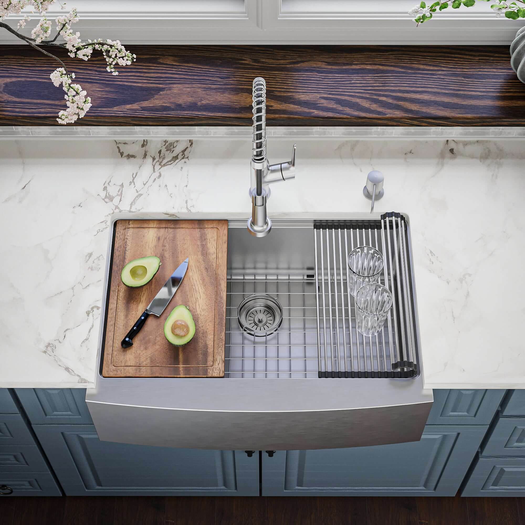 Alternate Image for Karran Elite Workstation 30" Stainless Steel Workstation Farmhouse Sink with Accessories, 16 Gauge, WSA-42-PK1