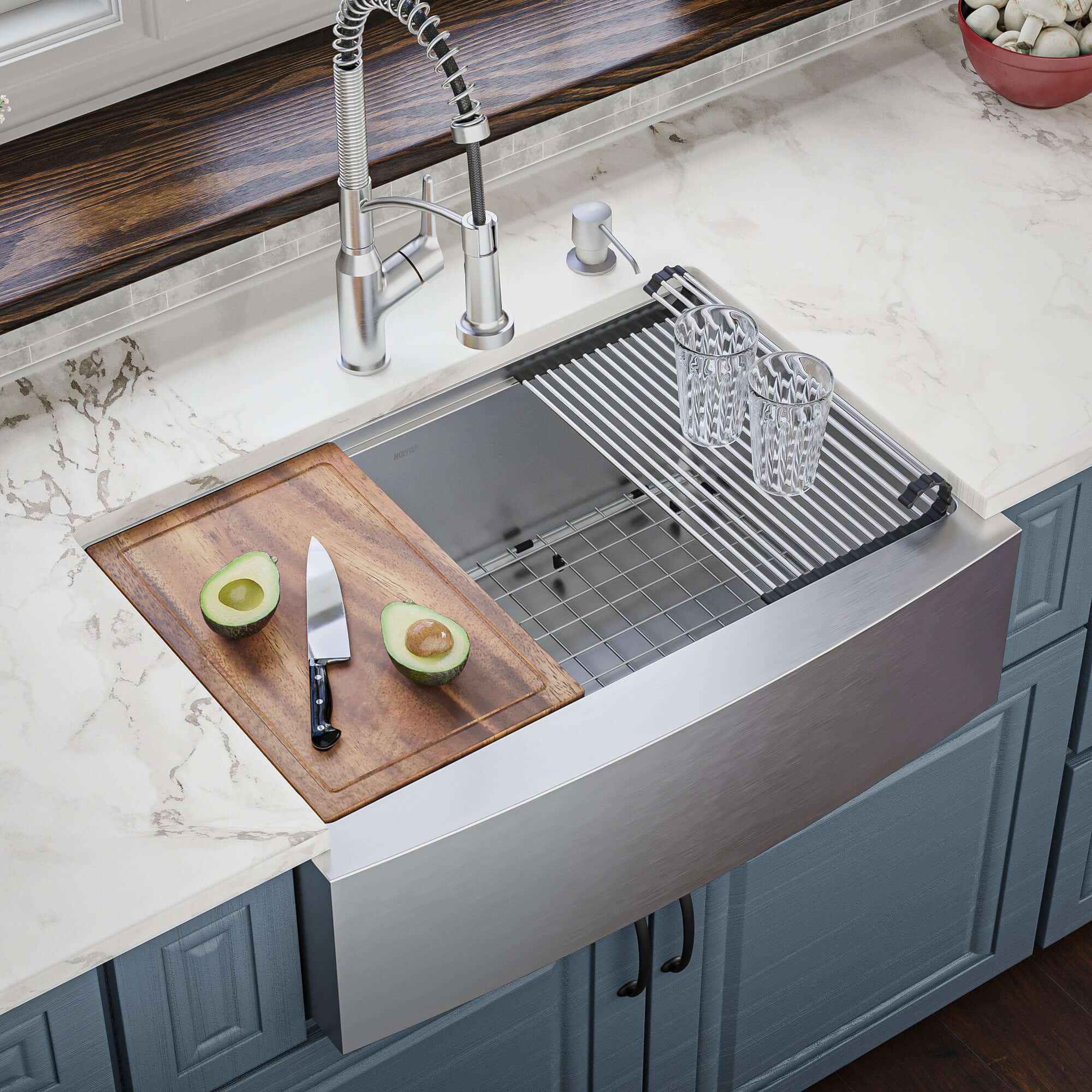 Alternate Image for Karran Elite Workstation 30" Stainless Steel Workstation Farmhouse Sink with Accessories, 16 Gauge, WSA-42-PK1