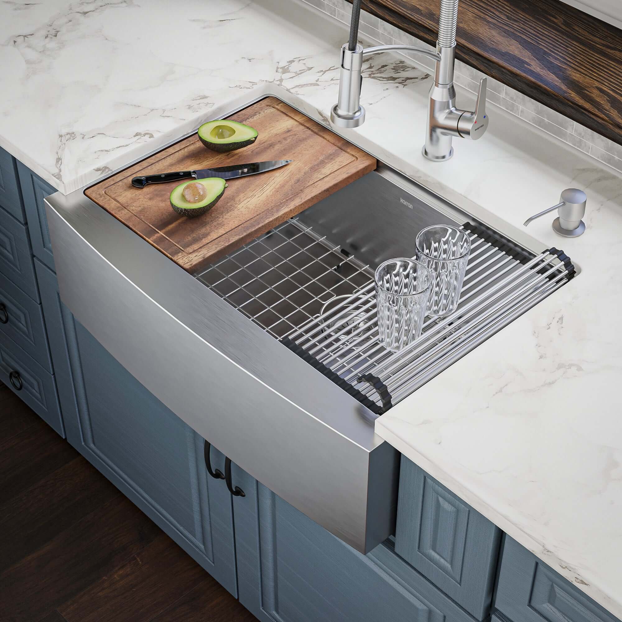 Alternate Image for Karran Elite Workstation 30" Stainless Steel Workstation Farmhouse Sink with Accessories, 16 Gauge, WSA-42-PK1