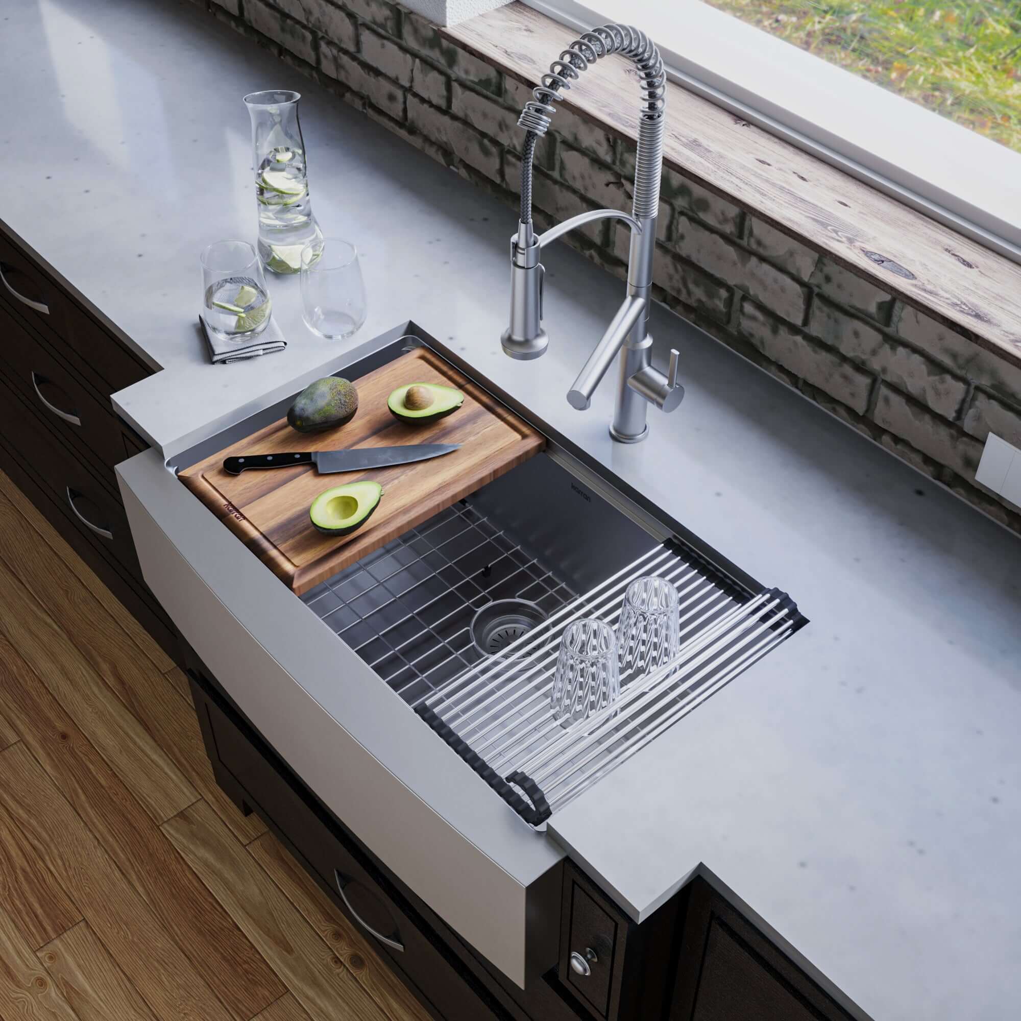 Alternate Image for Karran Elite Workstation 33" Stainless Steel Workstation Farmhouse Sink with Accessories, 16 Gauge, WSA-45-PK1