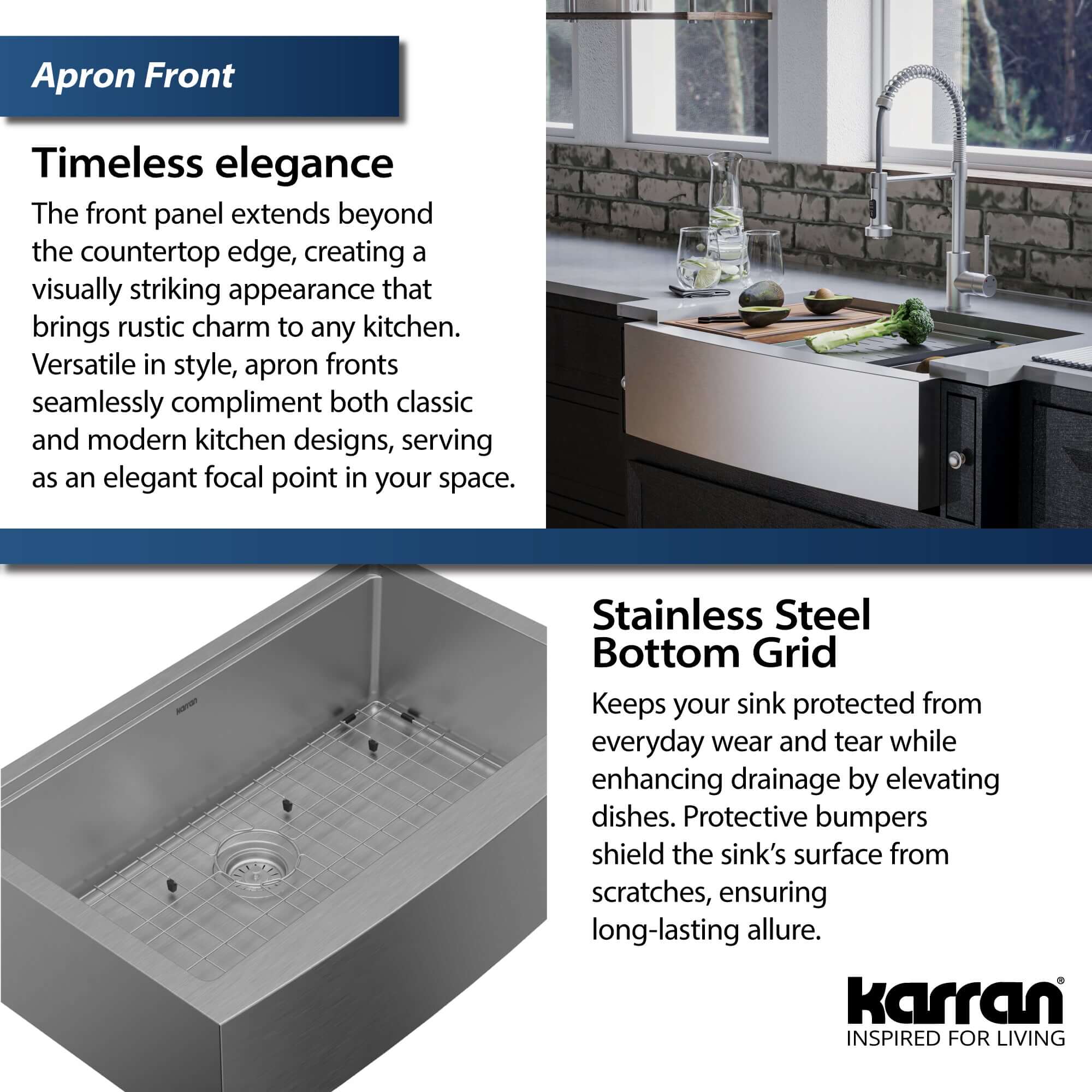 Alternate Image for Karran Elite Workstation 33" Stainless Steel ADA Workstation Farmhouse Sink with Faucet and Accessories, 16 Gauge, WSA-45-PK2