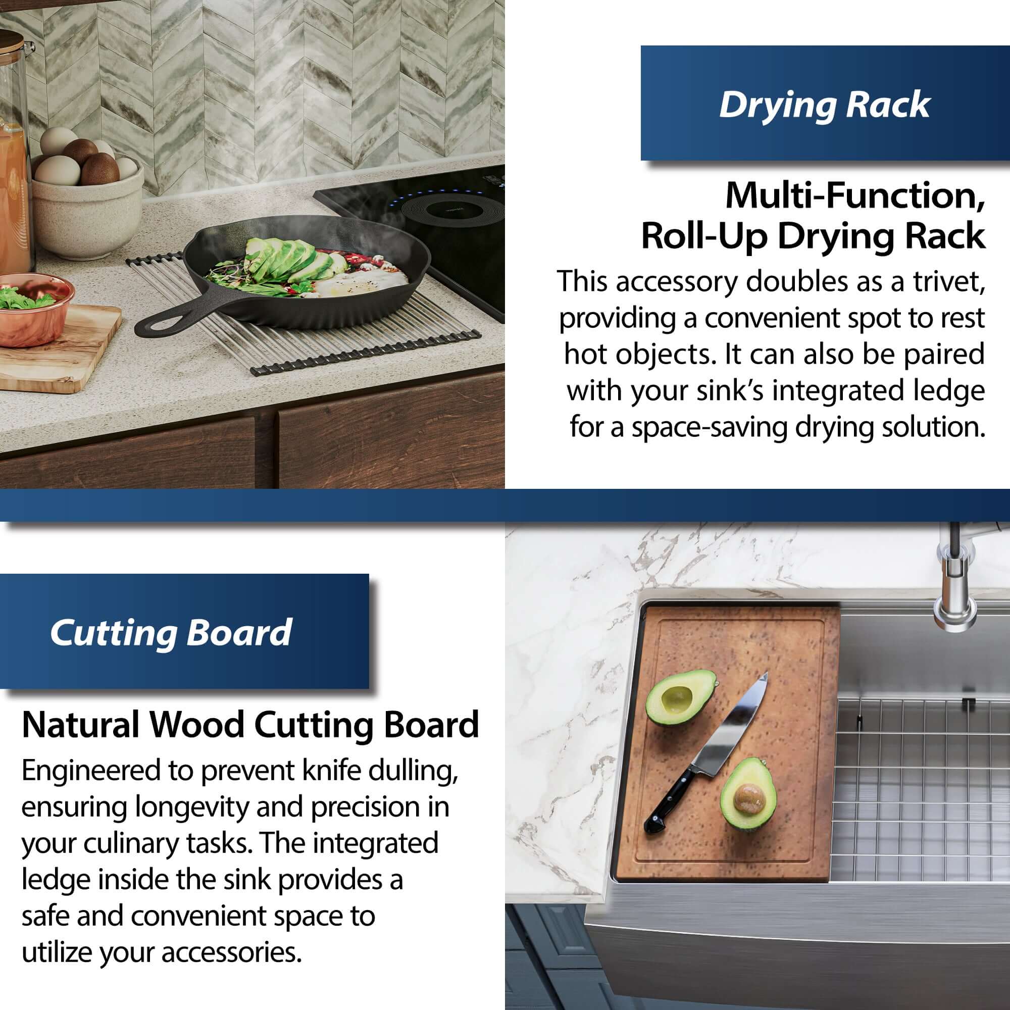 Alternate Image for Karran Elite Workstation 36" Stainless Steel Workstation Farmhouse Sink with Accessories, 16 Gauge, WSA-46-PK1