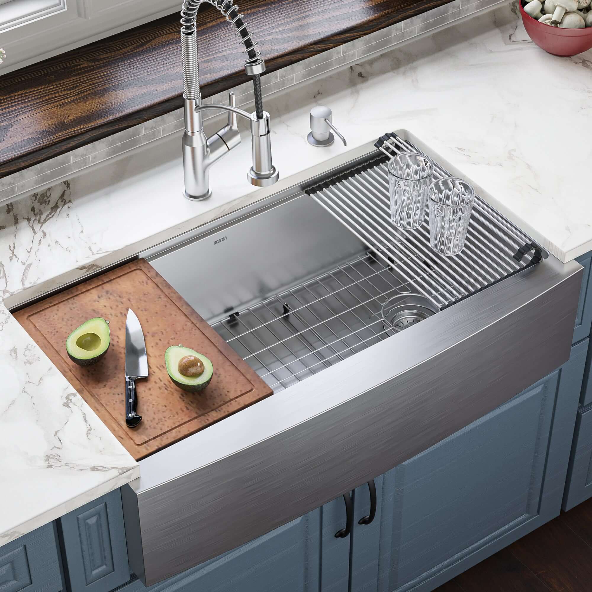 Alternate Image for Karran Elite Workstation 36" Stainless Steel Workstation Farmhouse Sink with Accessories, 16 Gauge, WSA-46-PK1