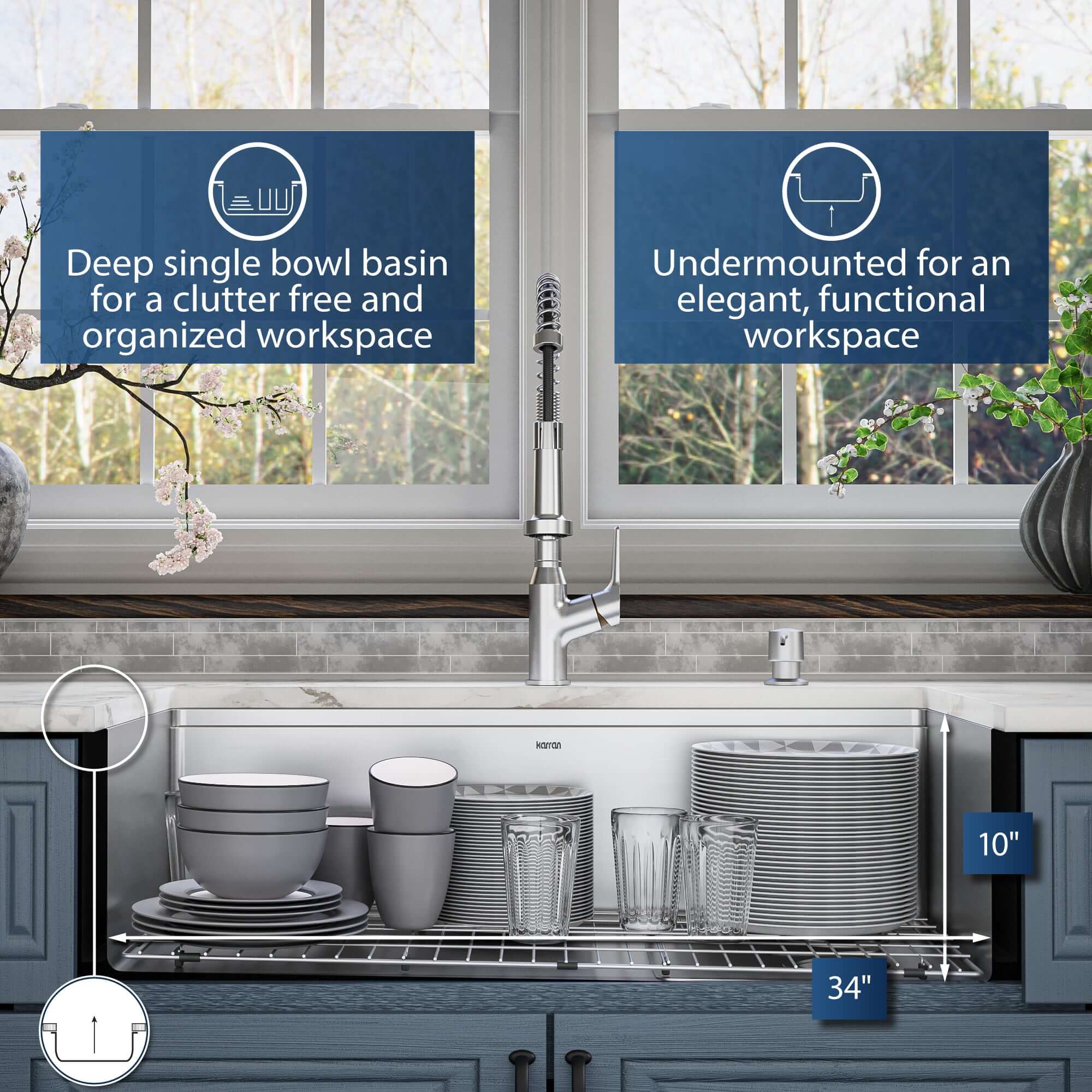 Alternate Image for Karran Elite Workstation 36" Stainless Steel Workstation Farmhouse Sink with Accessories, 16 Gauge, WSA-46-PK1