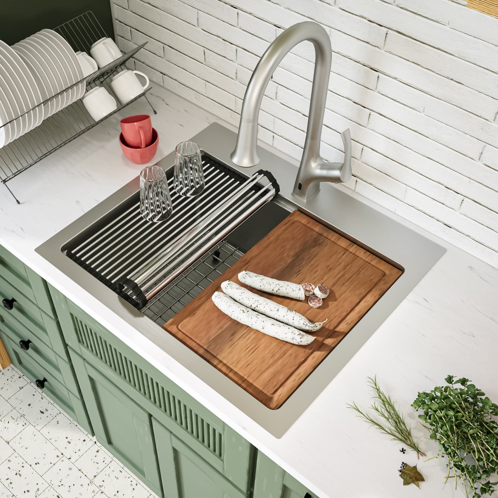 Alternate Image for Karran Elite Workstation 25" Drop In/Topmount Stainless Steel Workstation Kitchen Sink with Accessories, 16 Gauge, WST-20-PK1