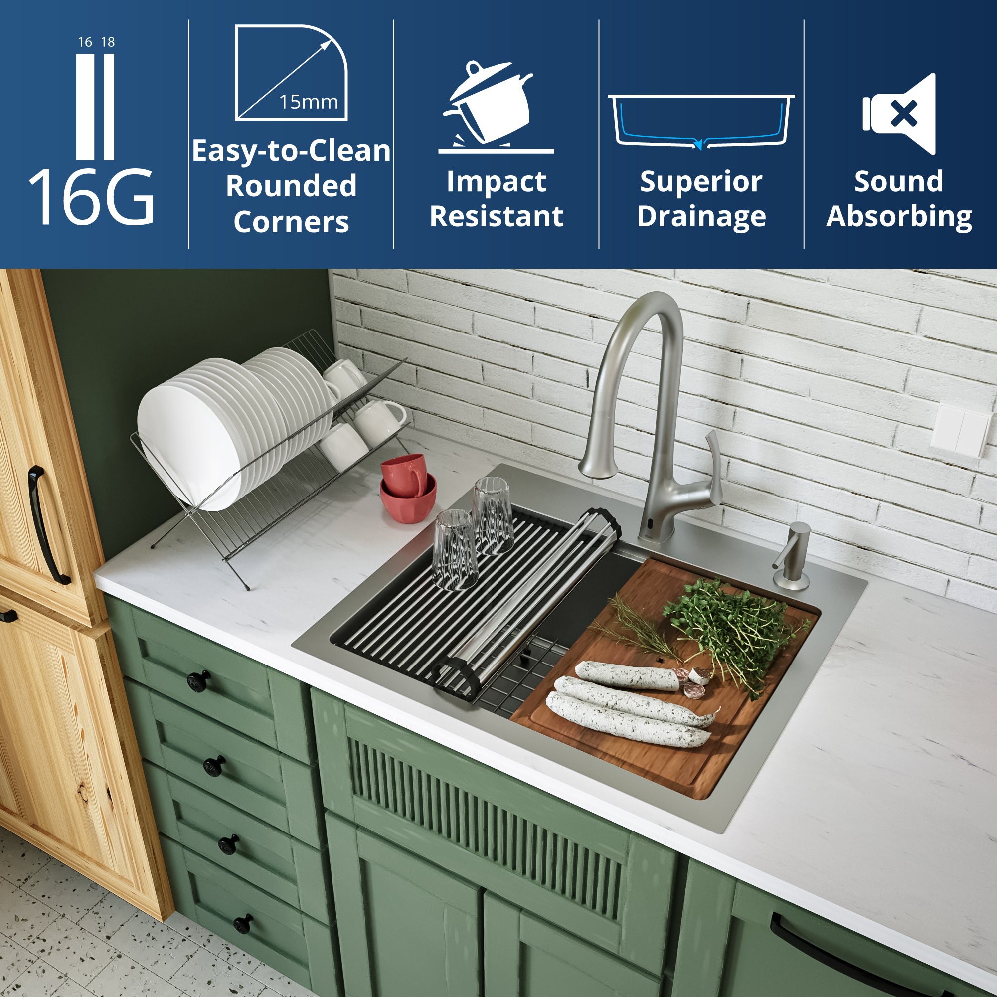 Alternate Image for Karran Elite Workstation 25" Drop In/Topmount Stainless Steel Workstation Kitchen Sink with Accessories, 16 Gauge, WST-20-PK1