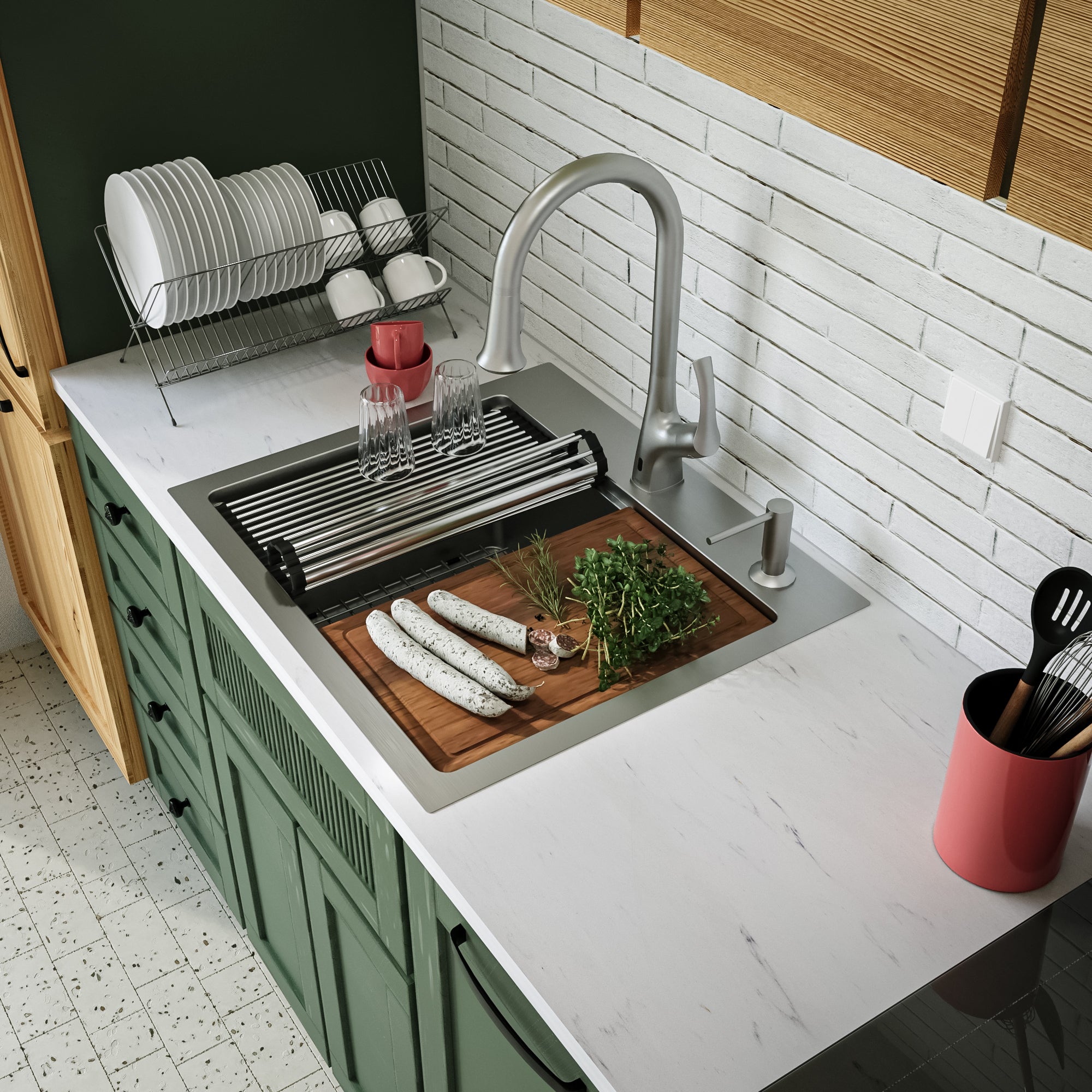 Alternate Image for Karran Elite Workstation 25" Drop In/Topmount Stainless Steel Workstation Kitchen Sink with Accessories, 16 Gauge, WST-20-PK1