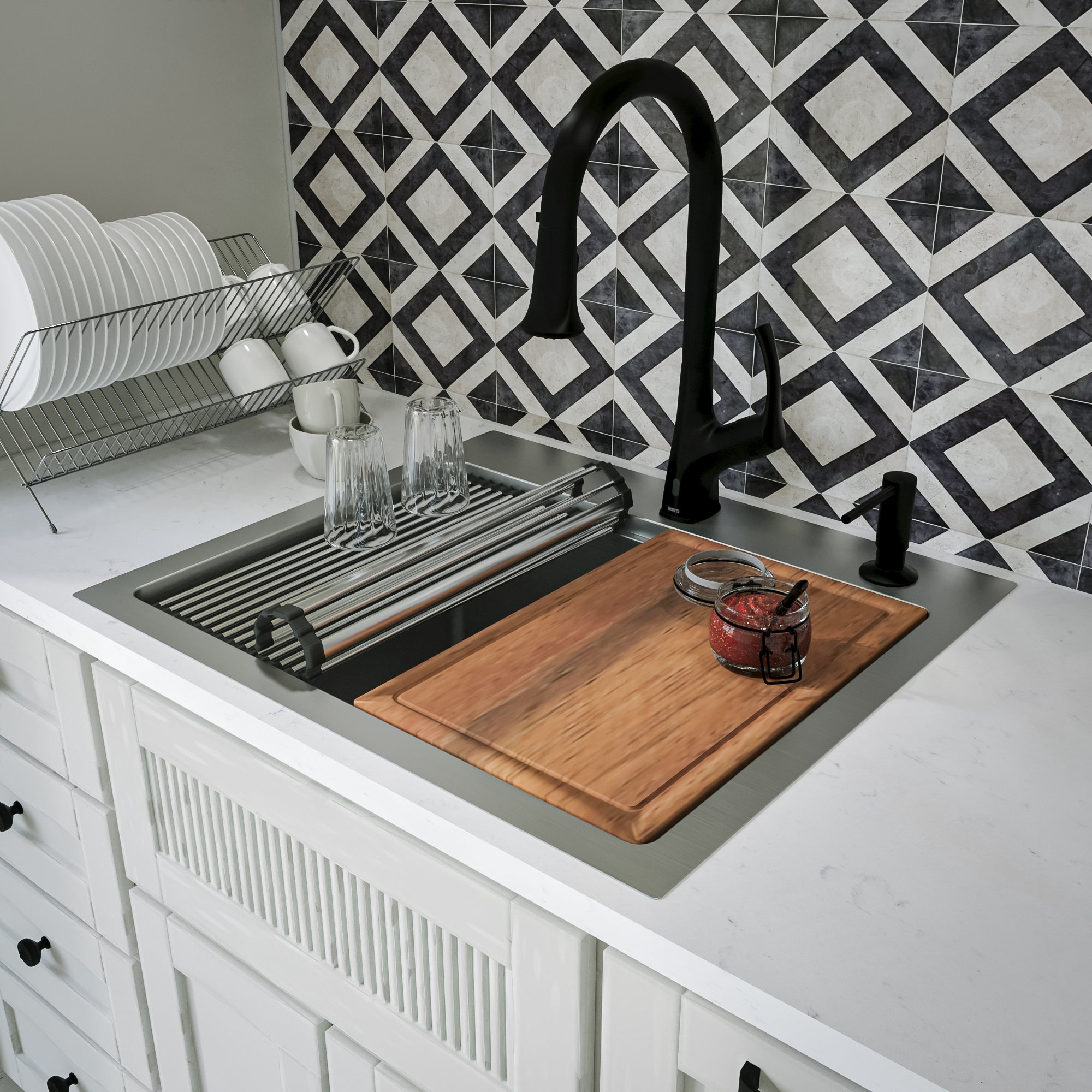 Alternate Image for Karran Elite Workstation 25" Drop In/Topmount Stainless Steel Workstation Kitchen Sink with Accessories, 16 Gauge, WST-22-PK1