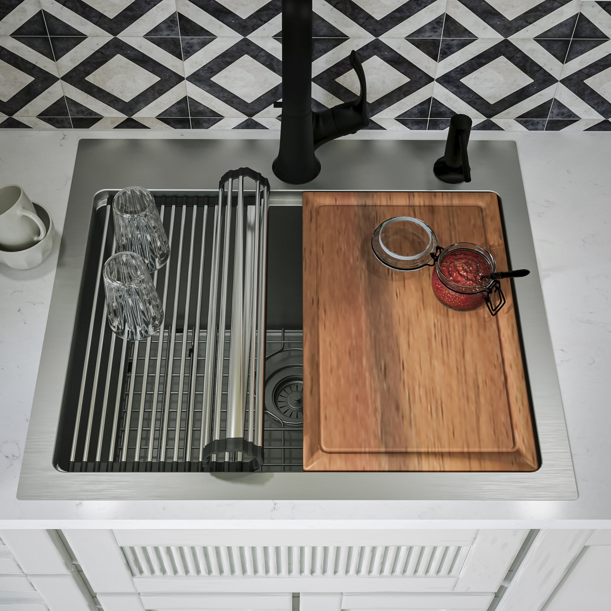 Alternate Image for Karran Elite Workstation 25" Drop In/Topmount Stainless Steel Workstation Kitchen Sink with Accessories, 16 Gauge, WST-22-PK1