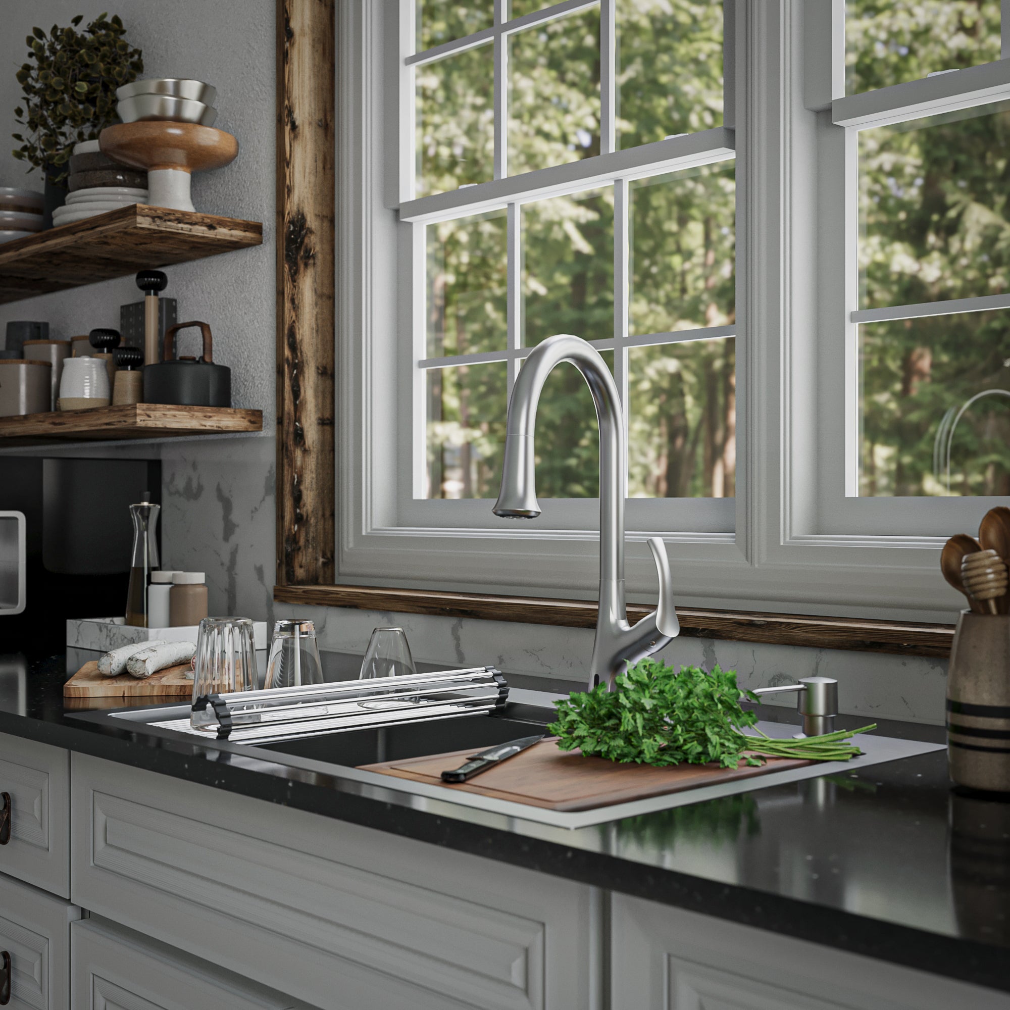 Alternate Image for Karran Elite Workstation 33" Drop In/Topmount Stainless Steel Workstation Kitchen Sink with Accessories, 16 Gauge, WST-23-PK1