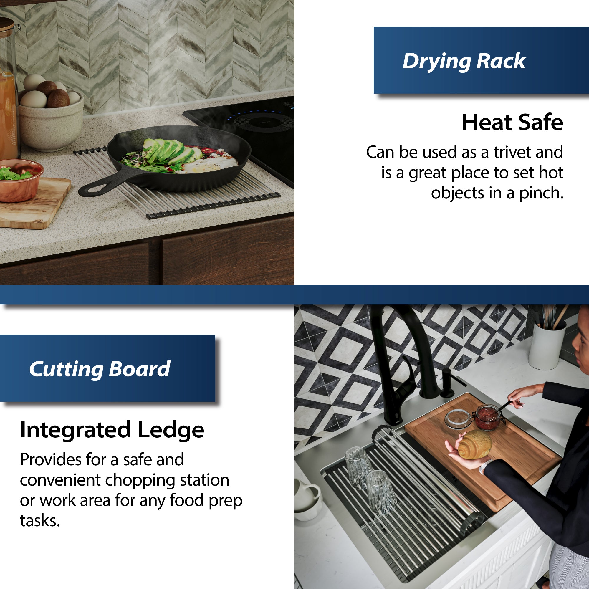 Alternate Image for Karran Elite Workstation 33" Drop In/Topmount Stainless Steel Workstation Kitchen Sink with Accessories, 16 Gauge, WST-26-PK1