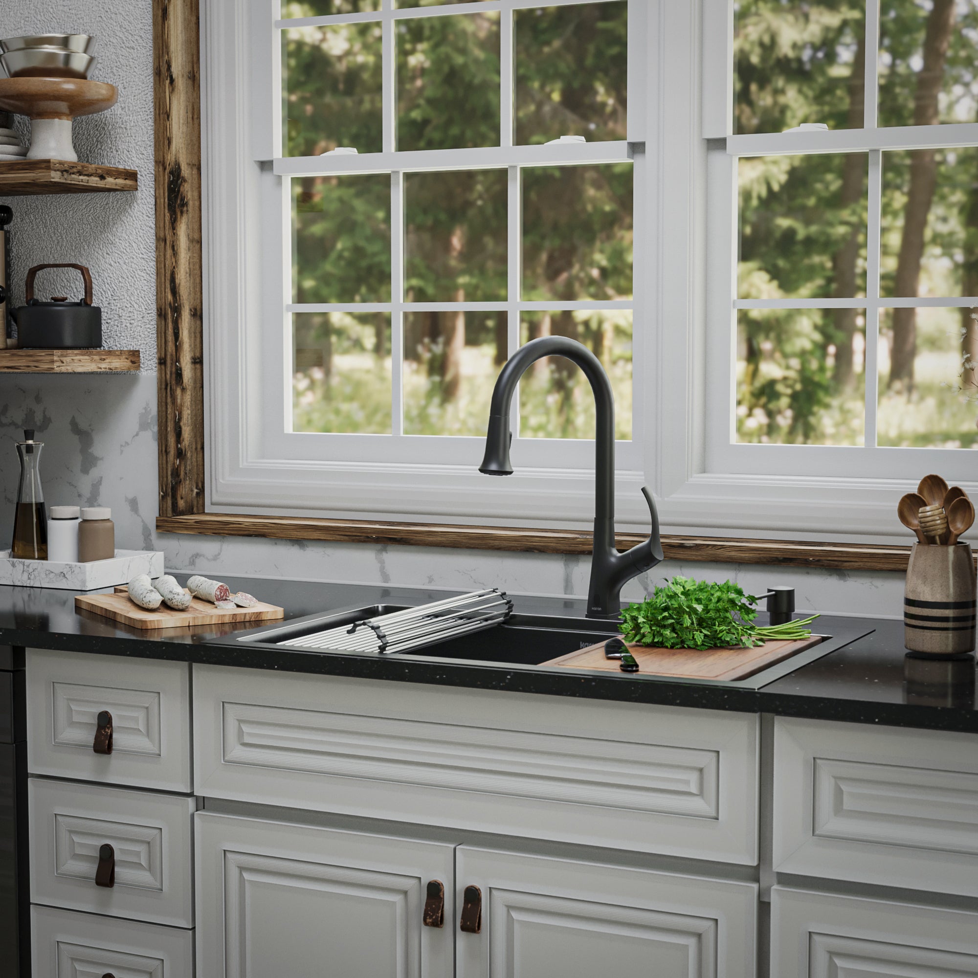 Alternate Image for Karran Elite Workstation 33" Drop In/Topmount Stainless Steel Workstation Kitchen Sink with Accessories, 16 Gauge, WST-26-PK1