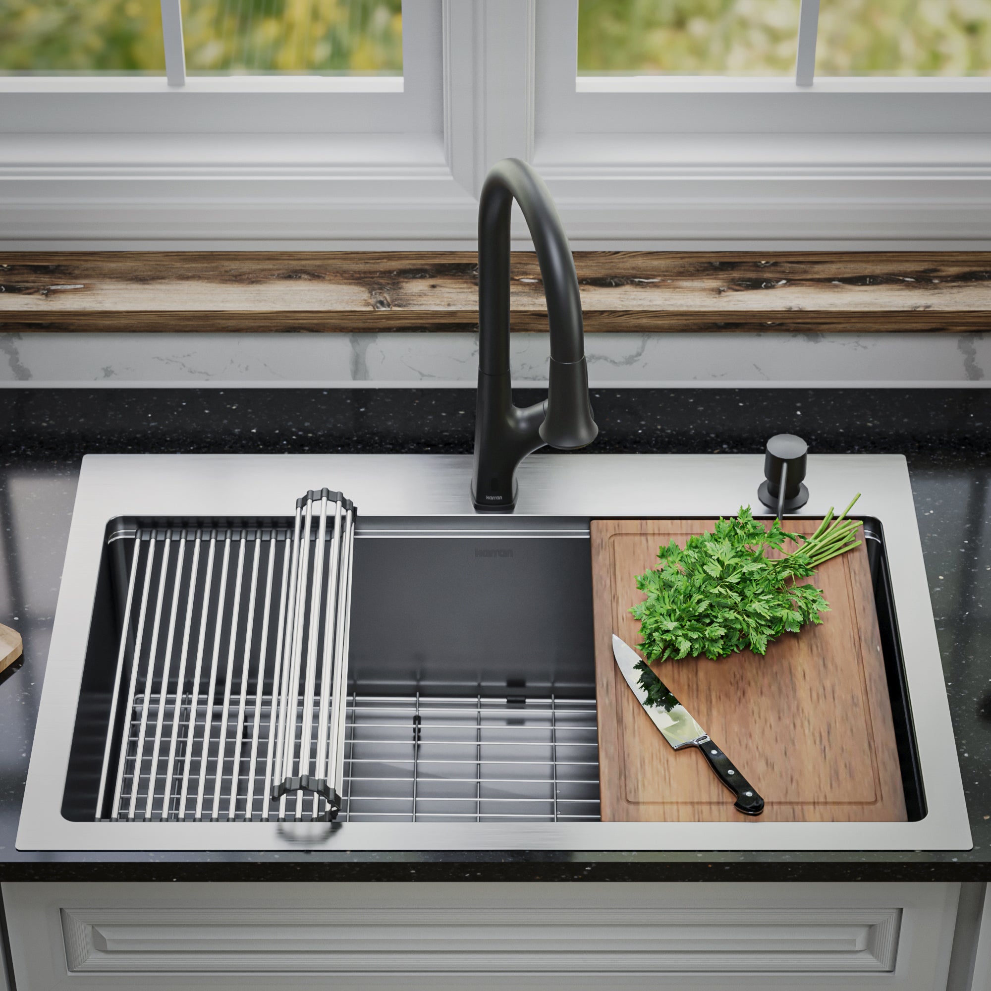 Alternate Image for Karran Elite Workstation 33" Drop In/Topmount Stainless Steel Workstation Kitchen Sink with Accessories, 16 Gauge, WST-26-PK1