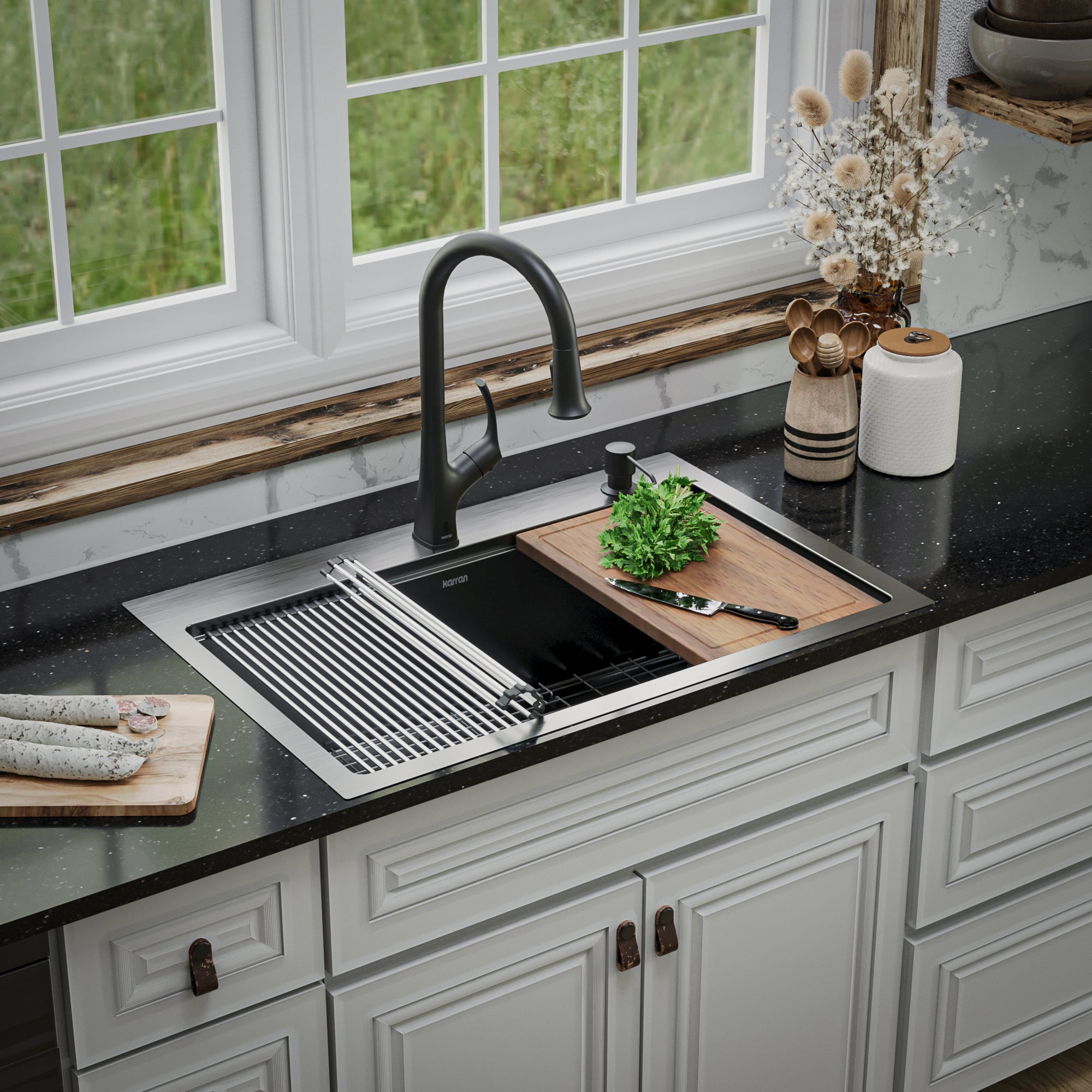 Alternate Image for Karran Elite Workstation 33" Drop In/Topmount Stainless Steel Workstation Kitchen Sink with Accessories, 16 Gauge, WST-26-PK1