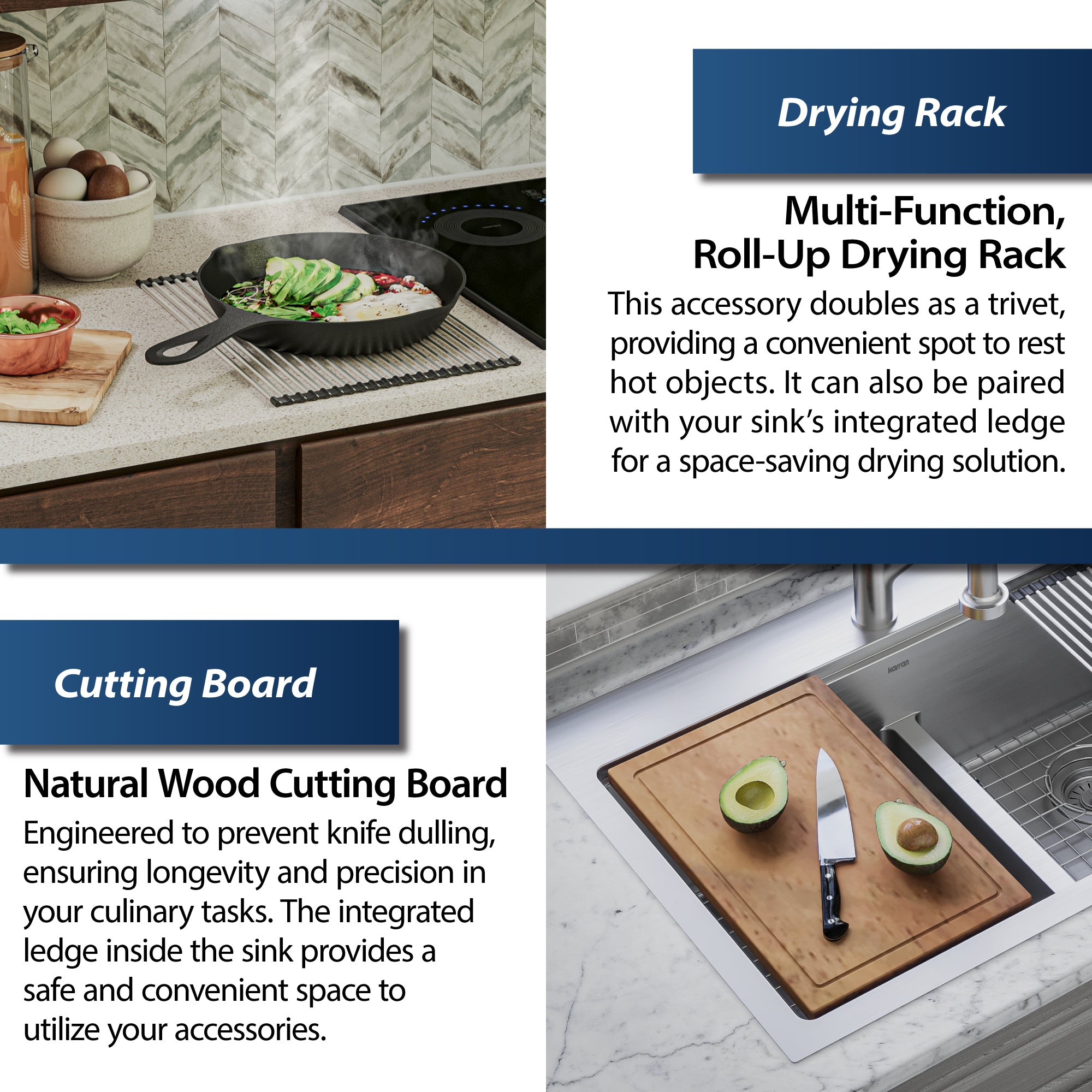 Alternate Image for Karran Elite Workstation 33" Drop In/Topmount Stainless Steel Workstation Kitchen Sink with Accessories, 50/50 Double Bowl, 16 Gauge, WST-28-PK1