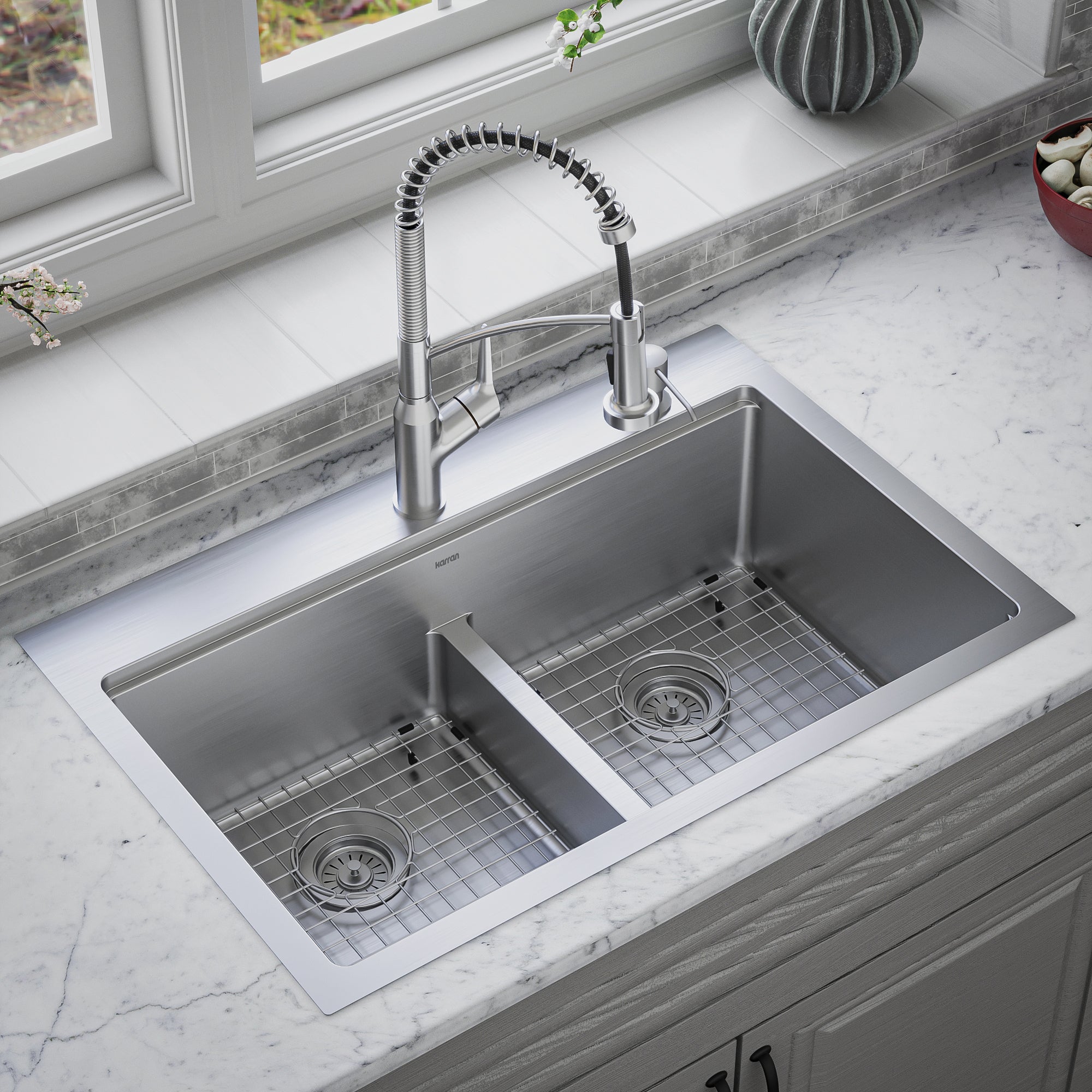 Alternate Image for Karran Elite Workstation 33" Drop In/Topmount Stainless Steel Workstation Kitchen Sink with Accessories, 50/50 Double Bowl, 16 Gauge, WST-28-PK1